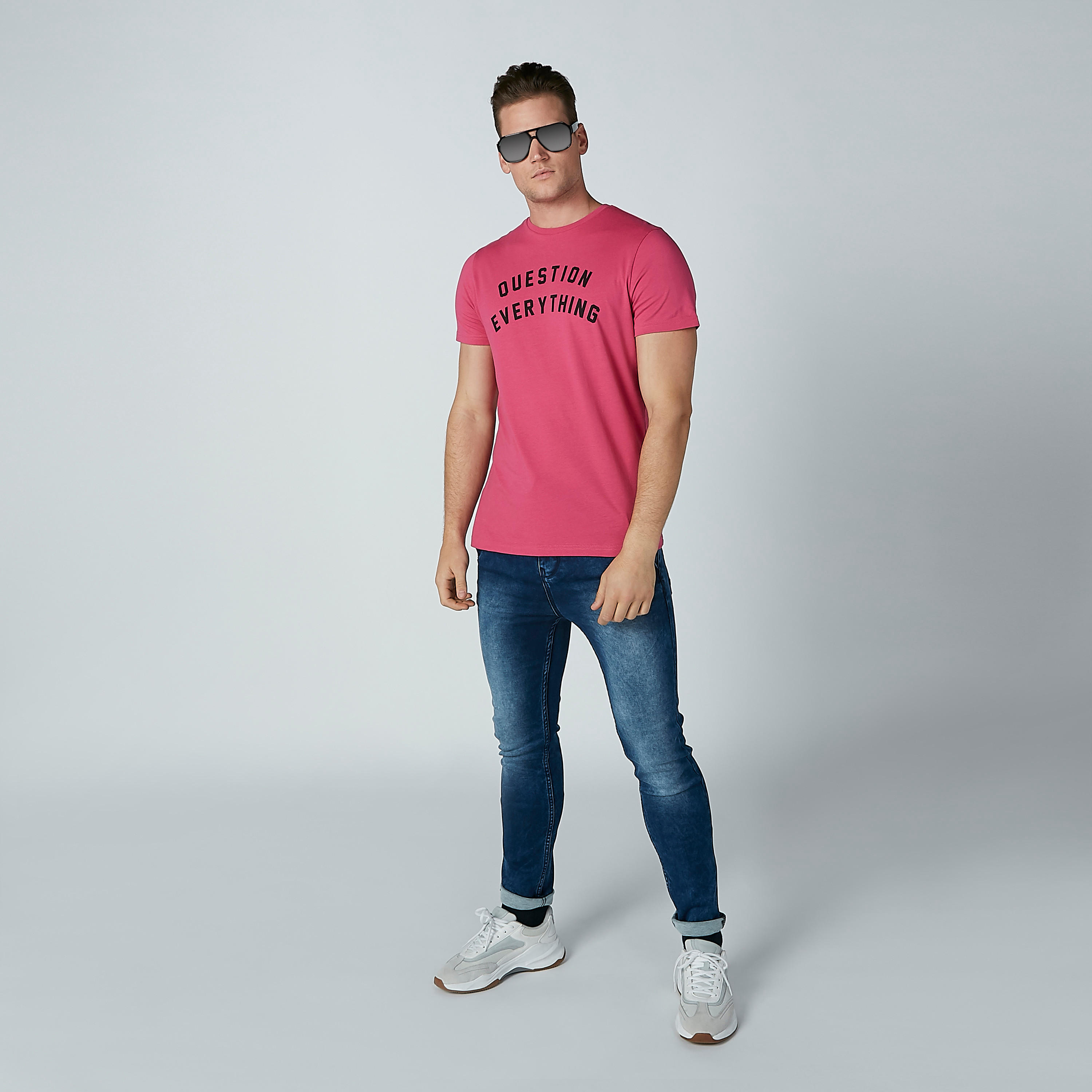 Text Printed T-shirt with Crew Neck and Short Sleeves-men-clothing-tshirtsandpolos-tshirts-image-1
