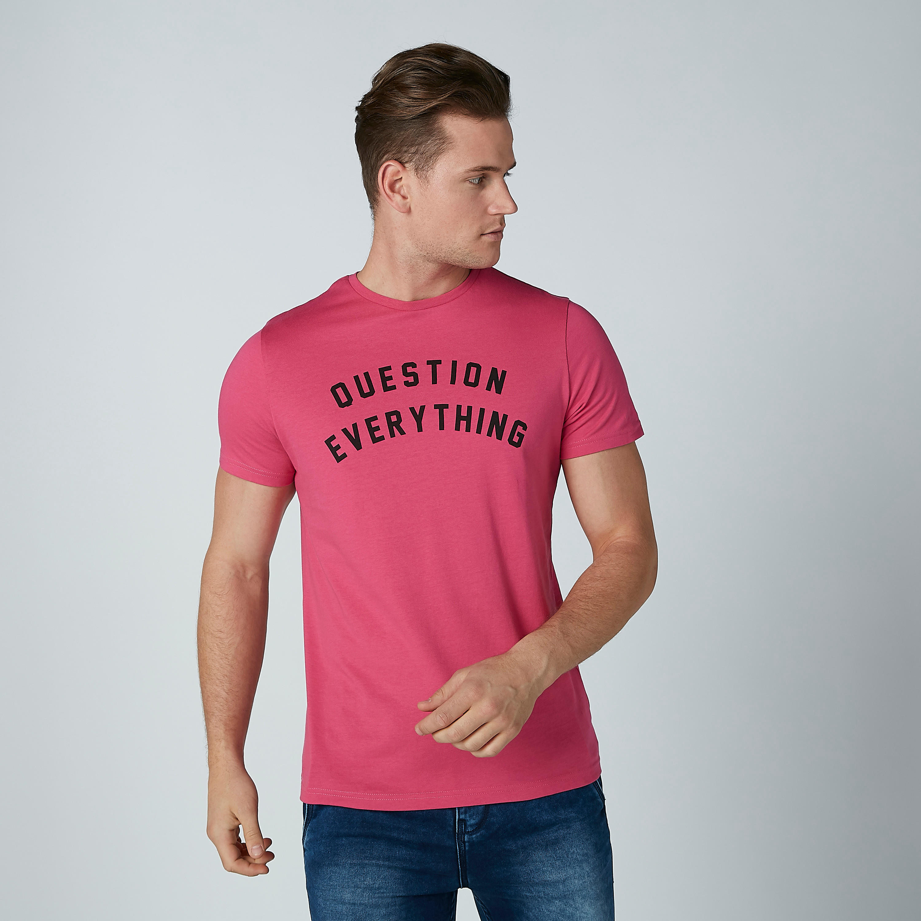 Text Printed T-shirt with Crew Neck and Short Sleeves-men-clothing-tshirtsandpolos-tshirts-image-2