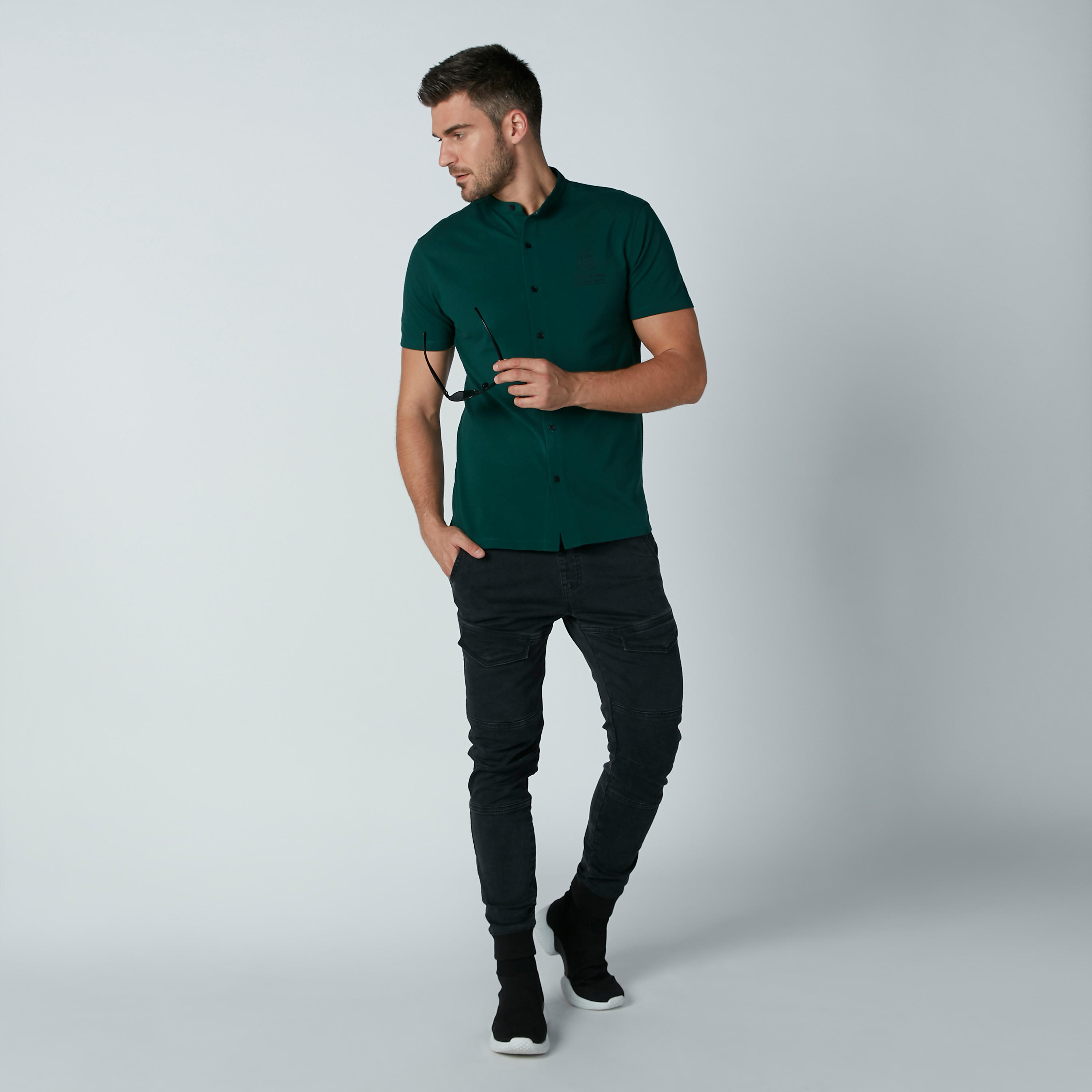قميص مستدام سادة بياقة ماندارين -men-clothing-shirts-image-3