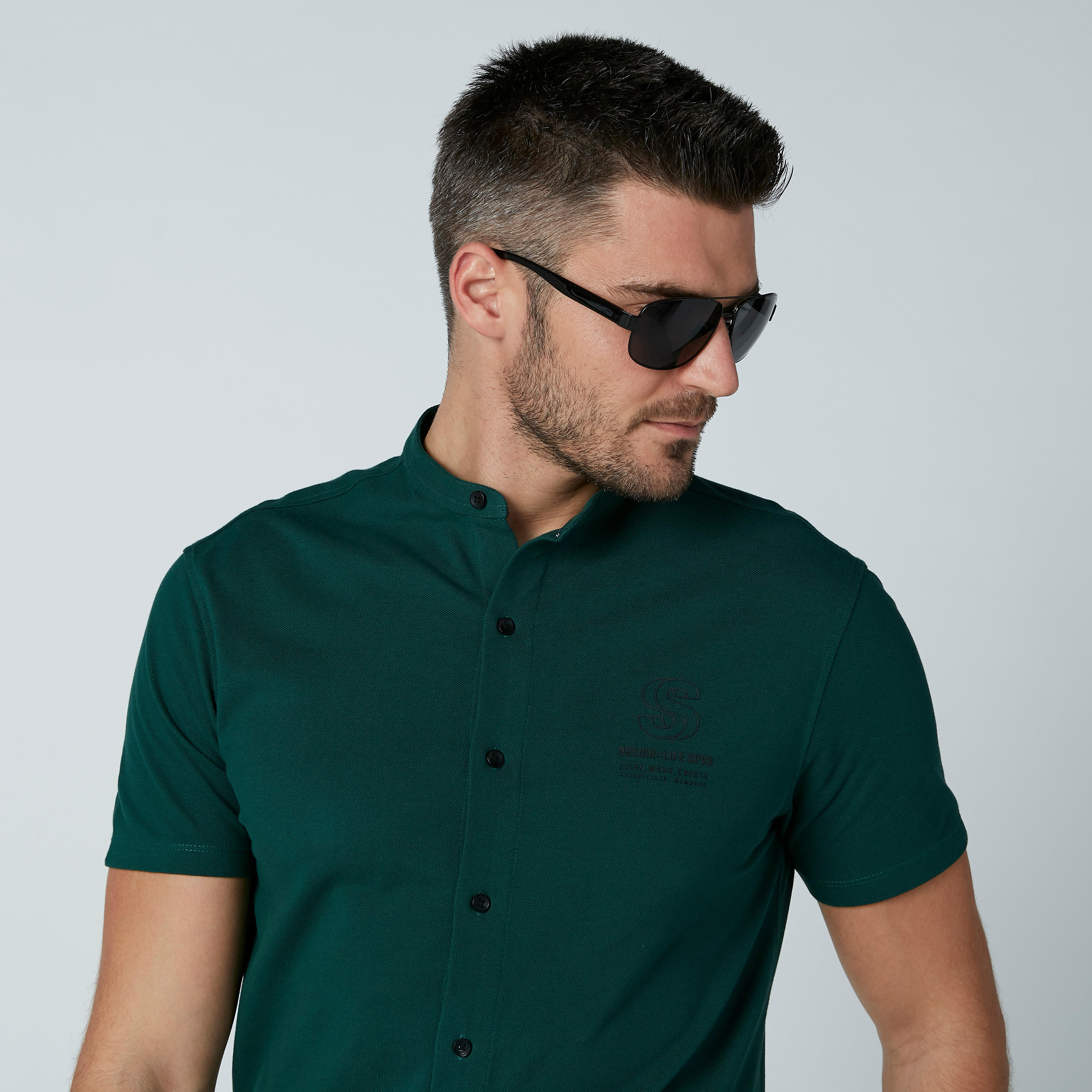 قميص مستدام سادة بياقة ماندارين -men-clothing-shirts-image-2
