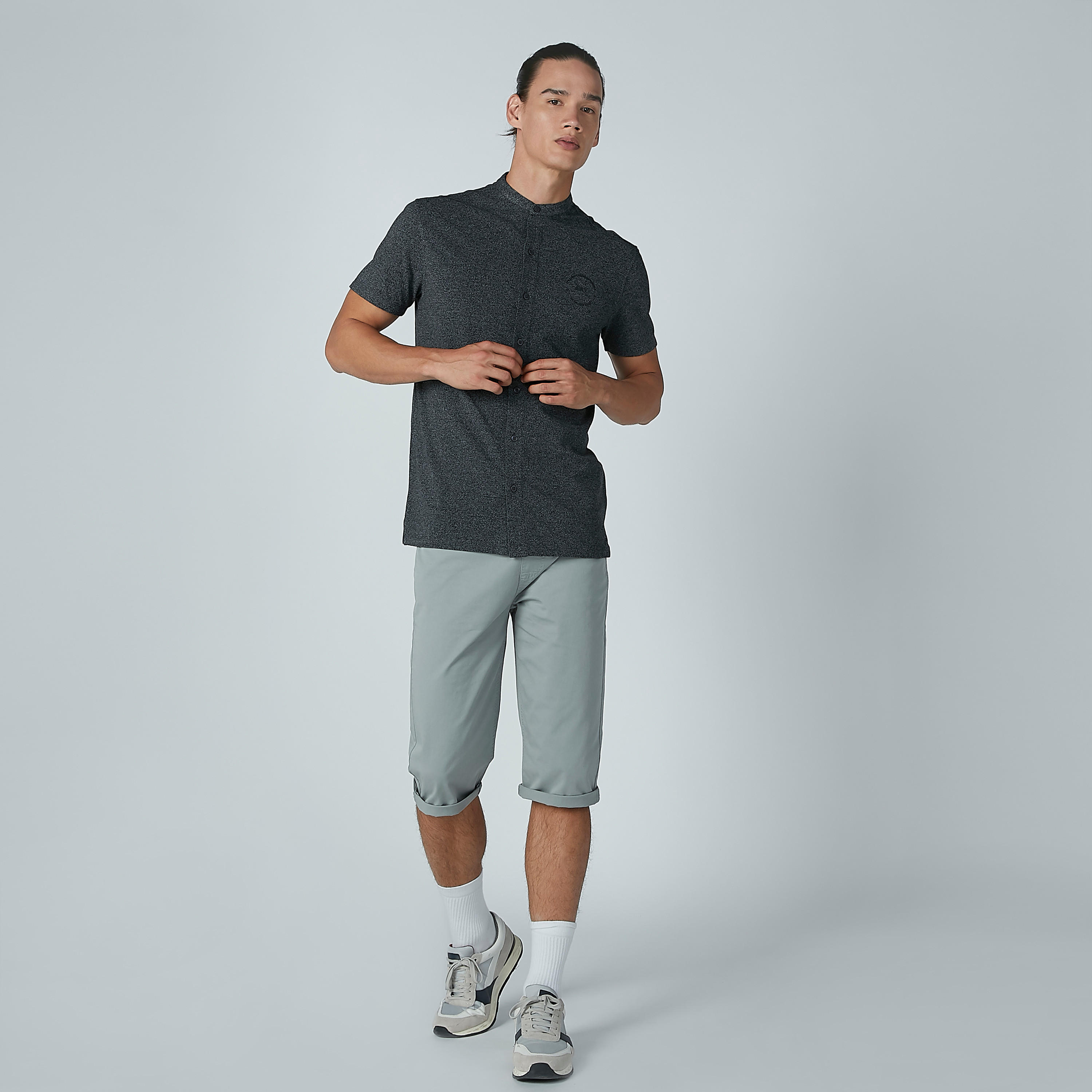 قميص مستدام سادة بياقة ماندارين وأكمام قصيرة -men-clothing-shirts-image-6
