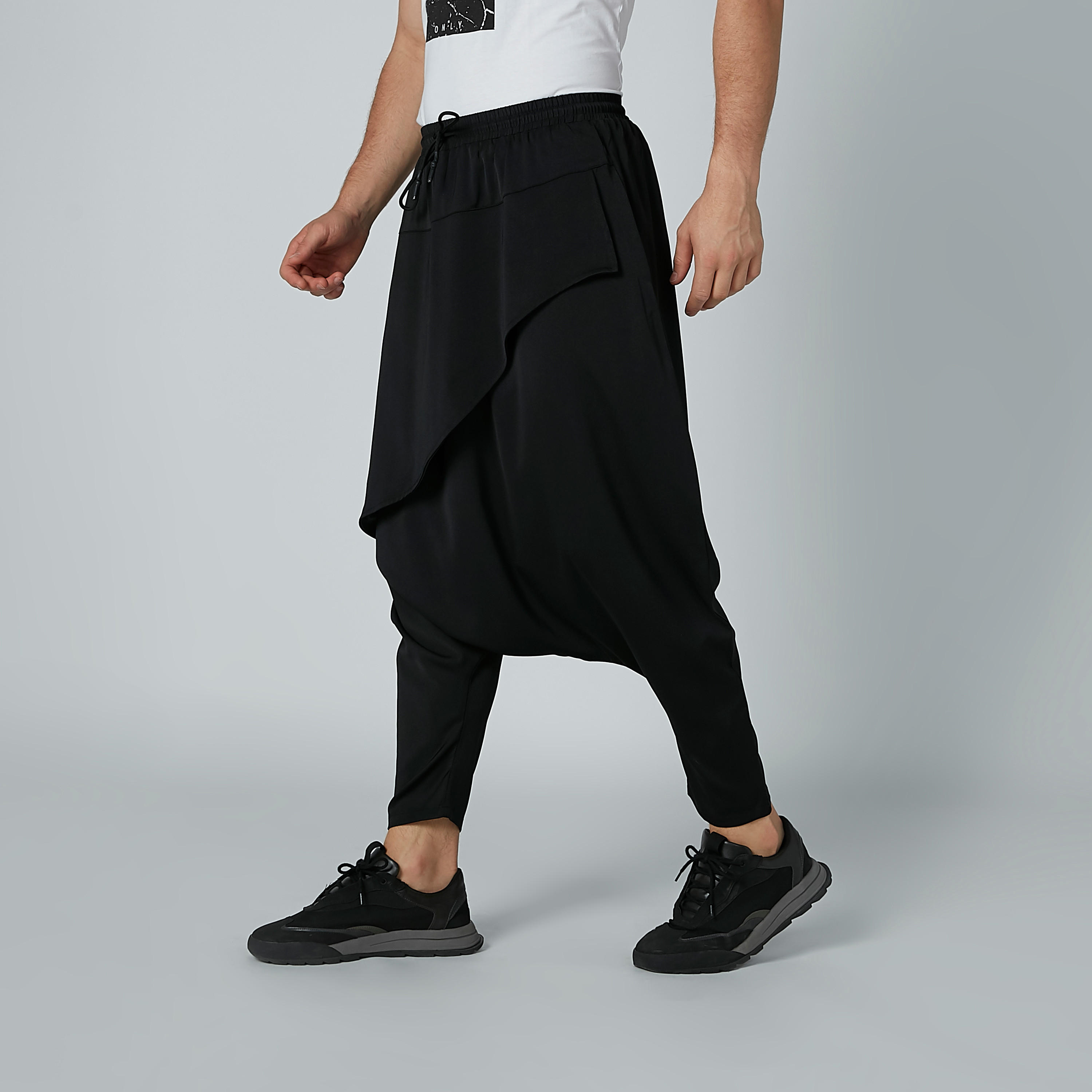Solid Harem Pants with Drawstrings Closure-men-clothing-bottoms-trousersandchinos-trousers-image-3