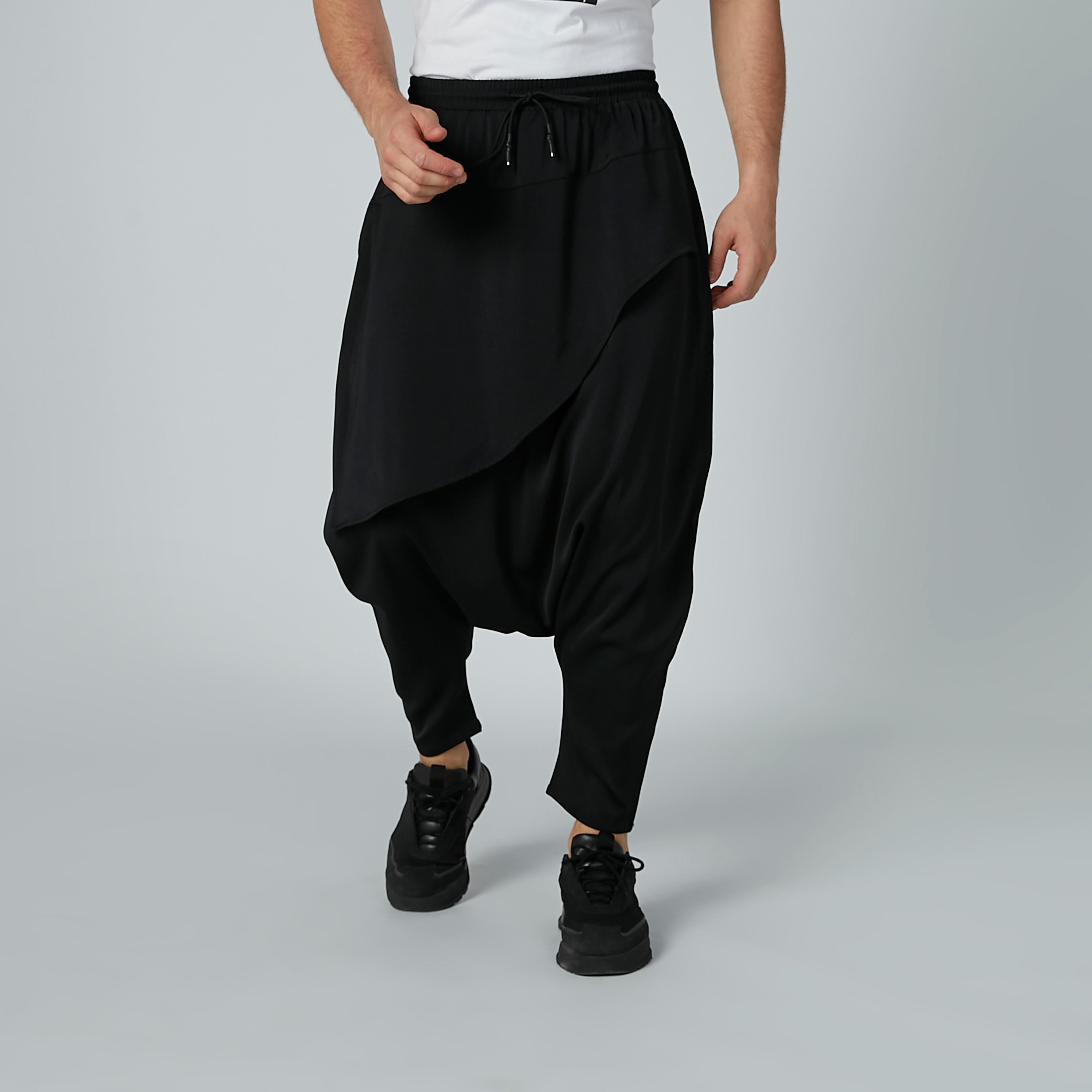 Solid Harem Pants with Drawstrings Closure-men-clothing-bottoms-trousersandchinos-trousers-image-1
