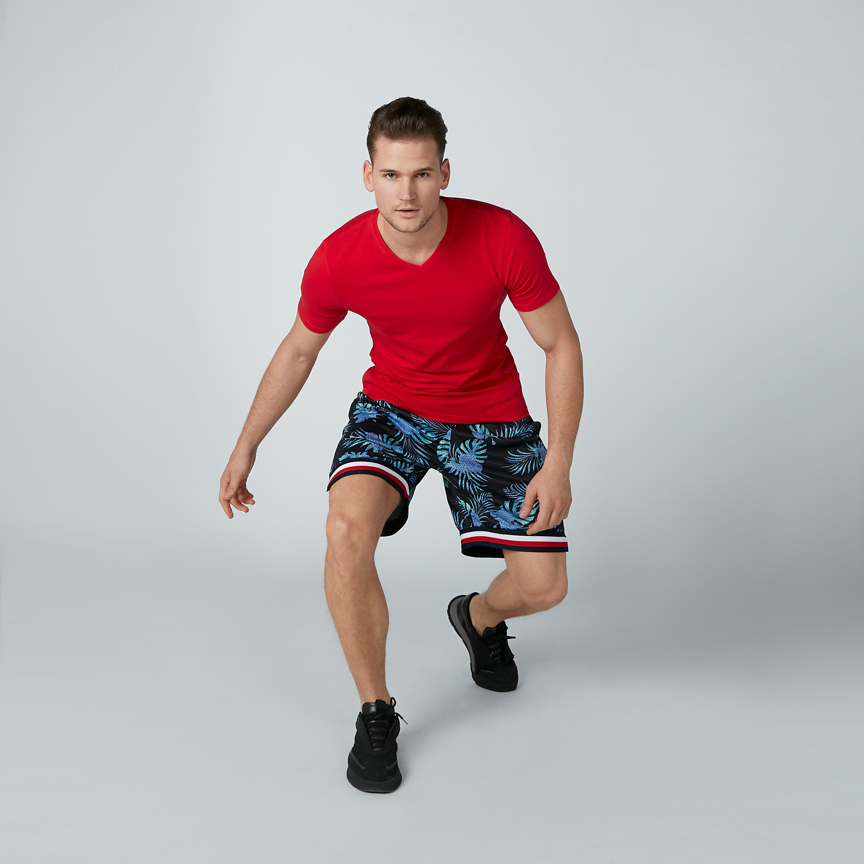 Solid T-shirt with V-neck and Short Sleeves-men-clothing-tshirtsandpolos-tshirts-image-2
