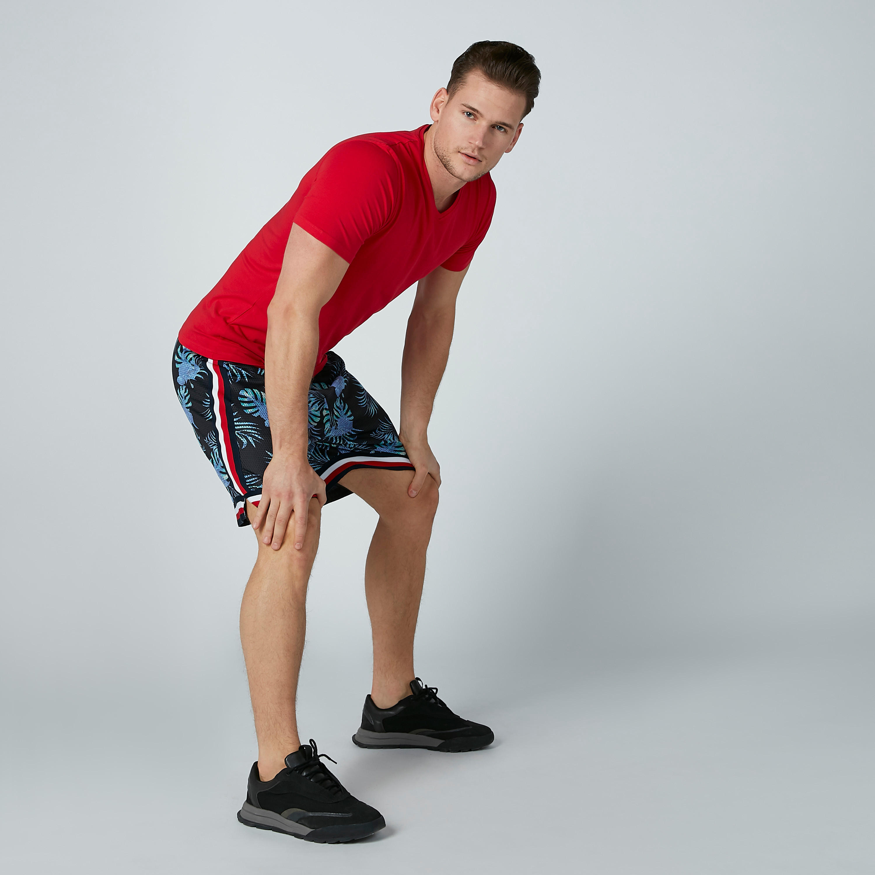 Solid T-shirt with V-neck and Short Sleeves-men-clothing-tshirtsandpolos-tshirts-image-3