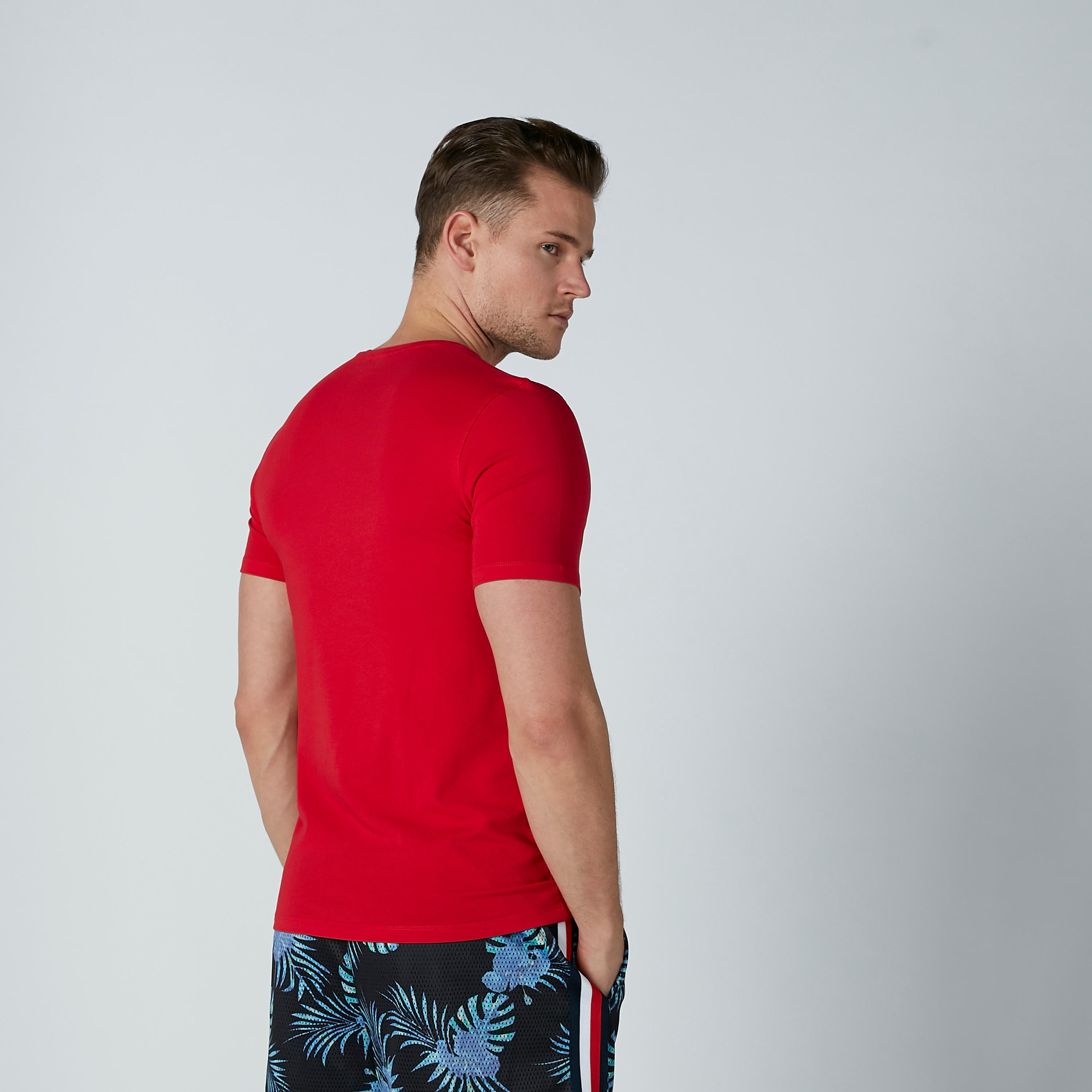Solid T-shirt with V-neck and Short Sleeves-men-clothing-tshirtsandpolos-tshirts-image-4