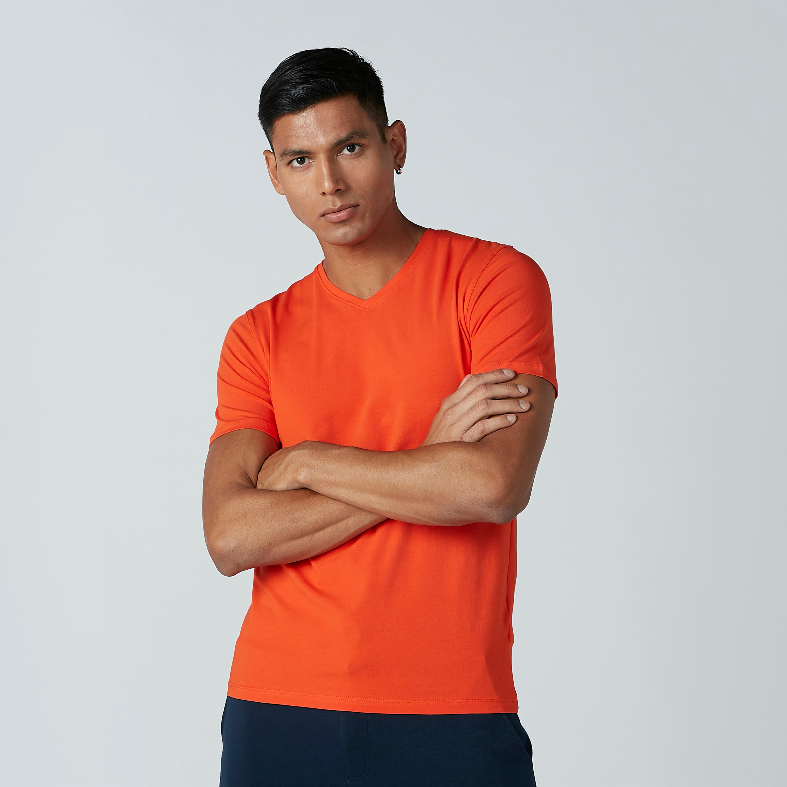 Solid T-Shirt with V-neck and Short Sleeves-men-clothing-tshirtsandpolos-tshirts-image-1