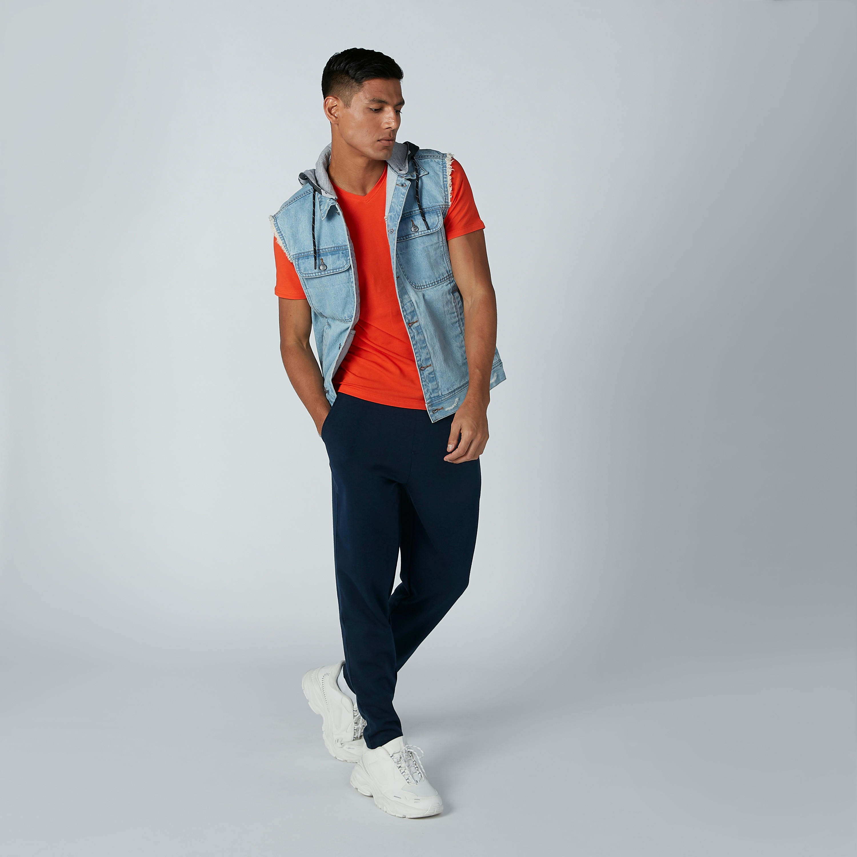 Solid T-Shirt with V-neck and Short Sleeves-men-clothing-tshirtsandpolos-tshirts-image-2