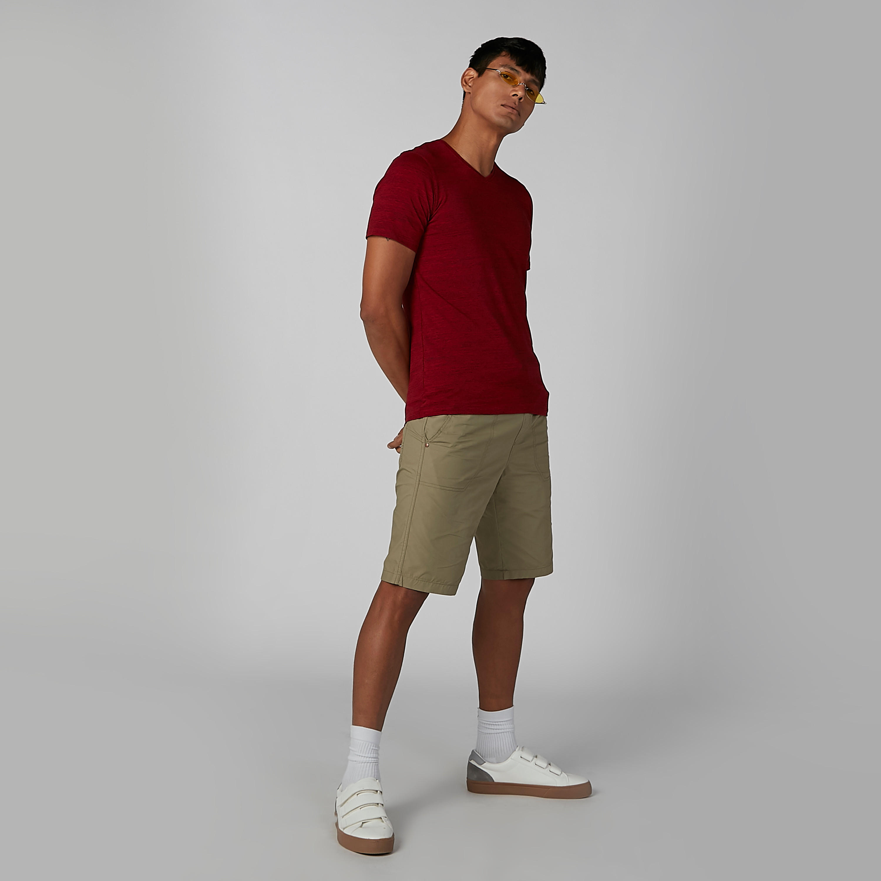 Plain T-shirt with V-neck and Short Sleeves-men-clothing-tshirtsandpolos-tshirts-image-1