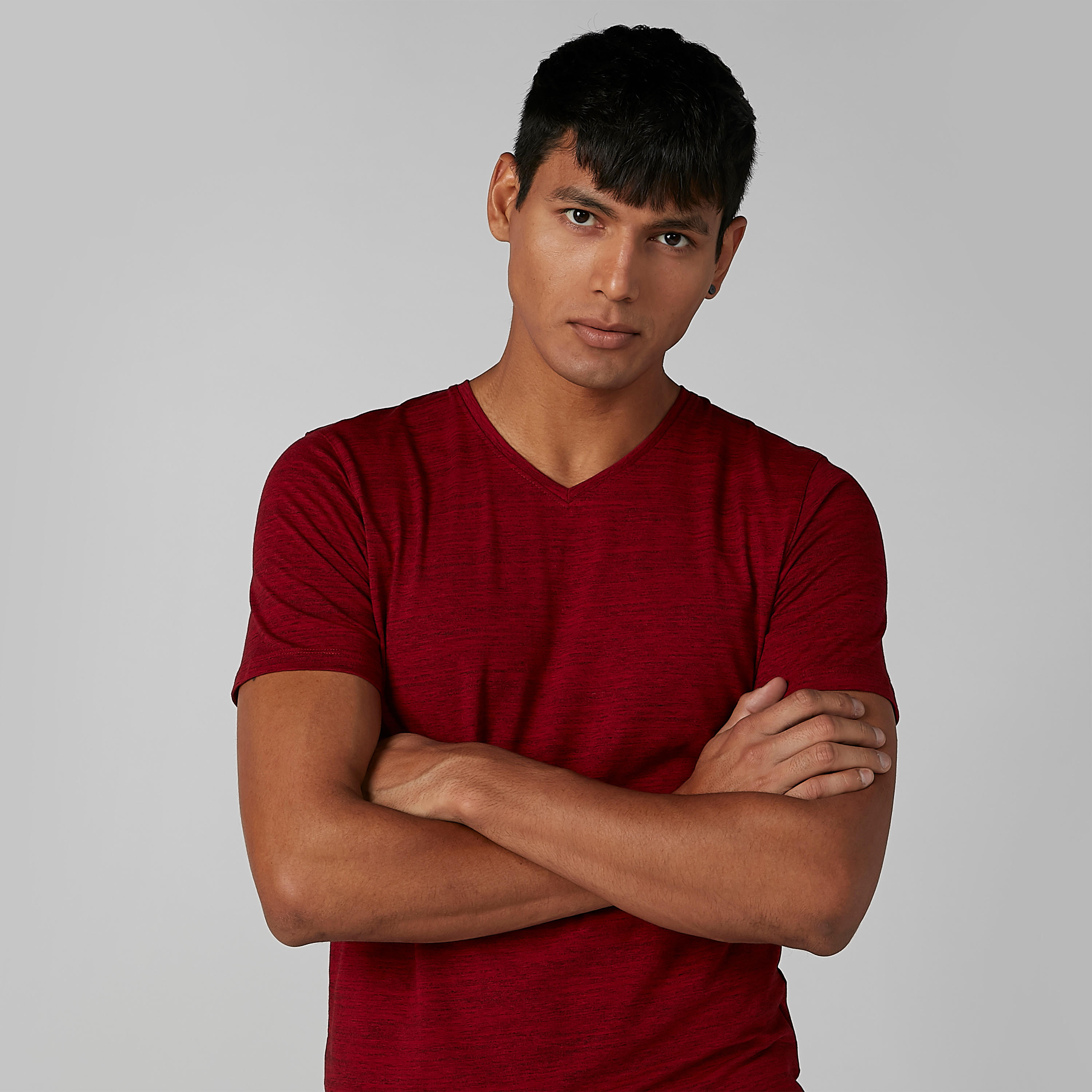 Plain T-shirt with V-neck and Short Sleeves-men-clothing-tshirtsandpolos-tshirts-image-2