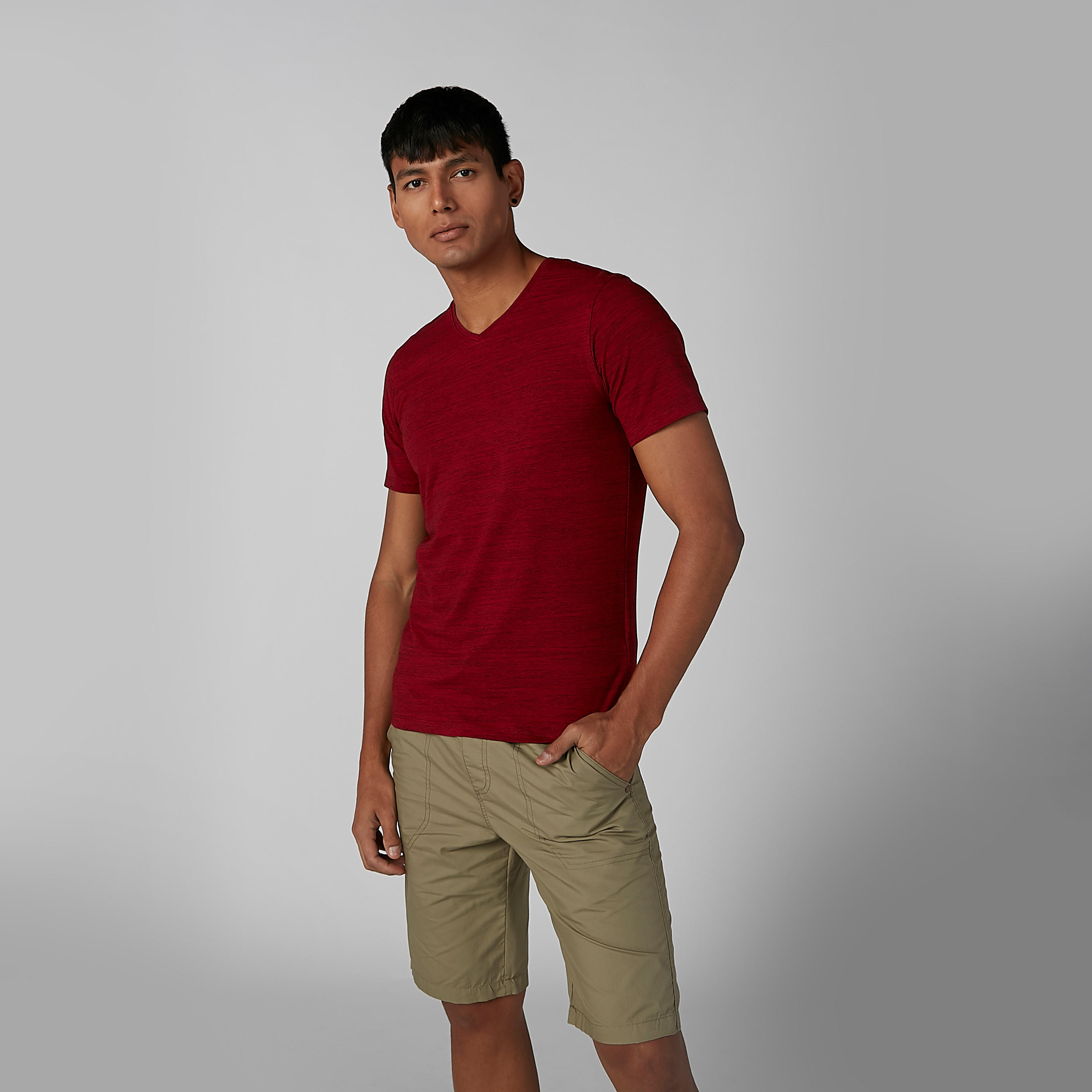 Plain T-shirt with V-neck and Short Sleeves-men-clothing-tshirtsandpolos-tshirts-image-3