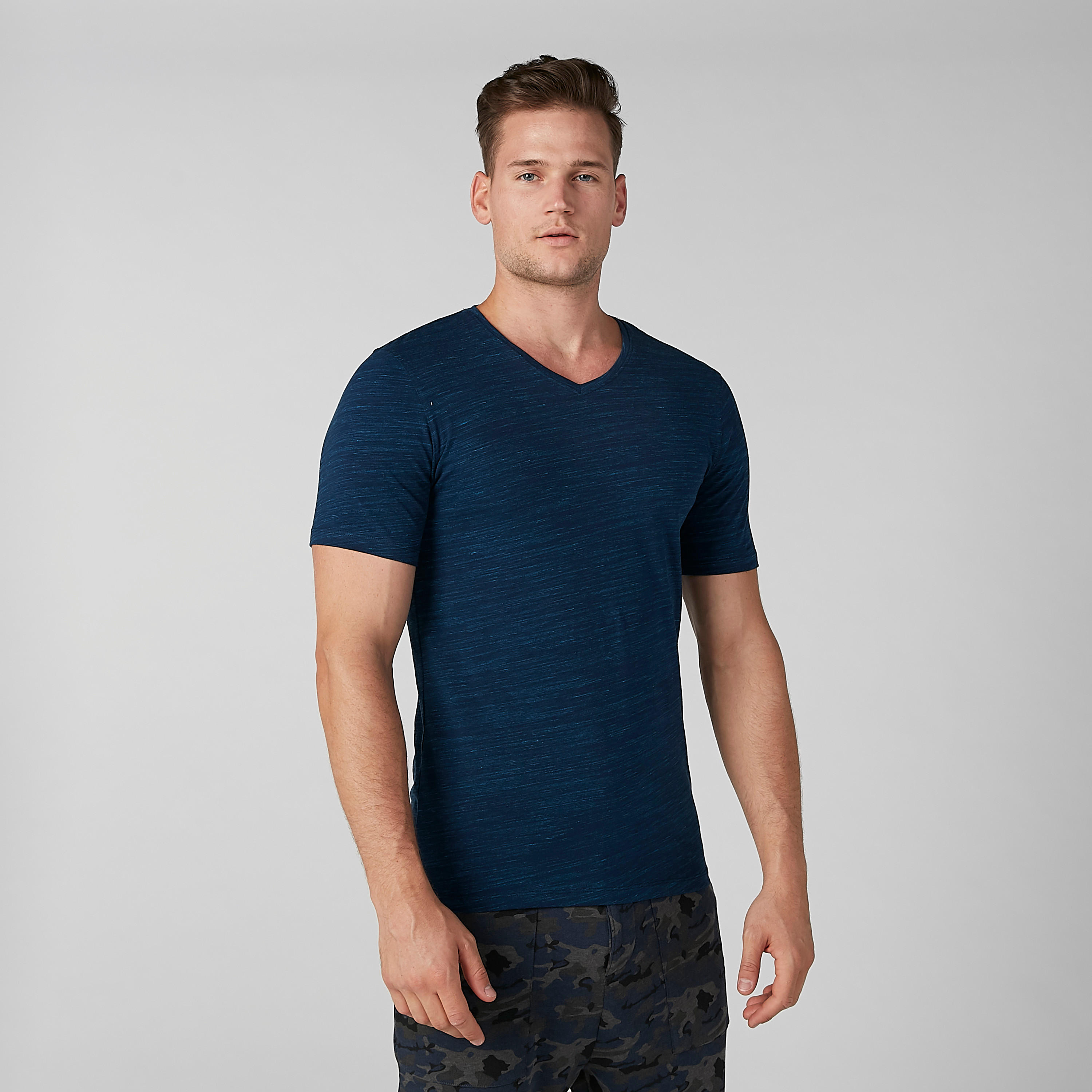 Plain V-neck T-shirt with Short Sleeves-men-clothing-tshirtsandpolos-tshirts-image-3