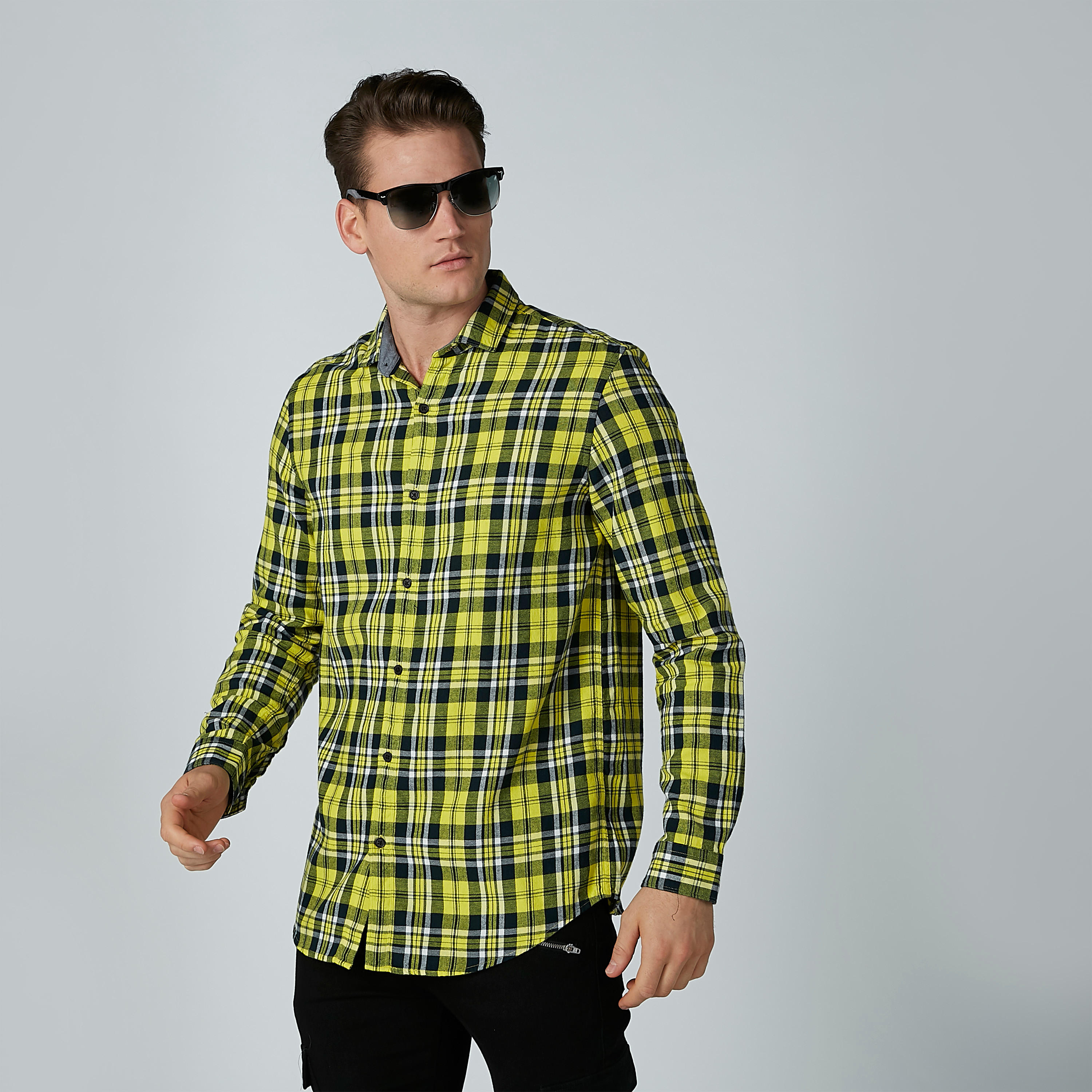 قميص كاروهات بأكمام طويلة وياقة عاديّة-men-clothing-shirts-image-1
