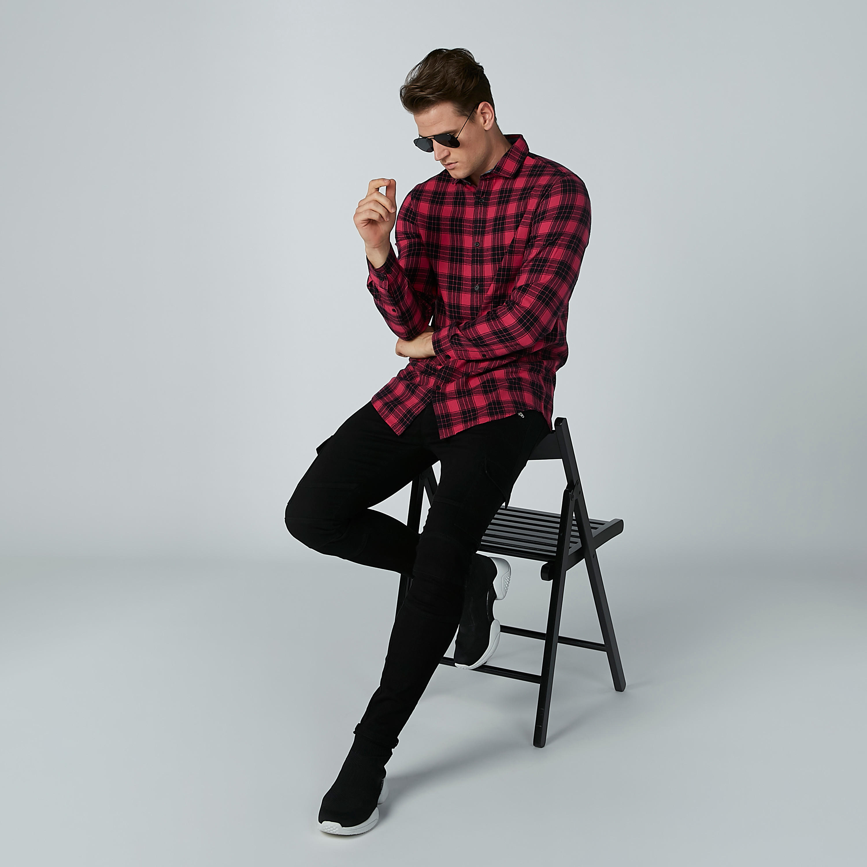 قميص كاروهات بأكمام طويلة وأزرار-men-clothing-shirts-image-1