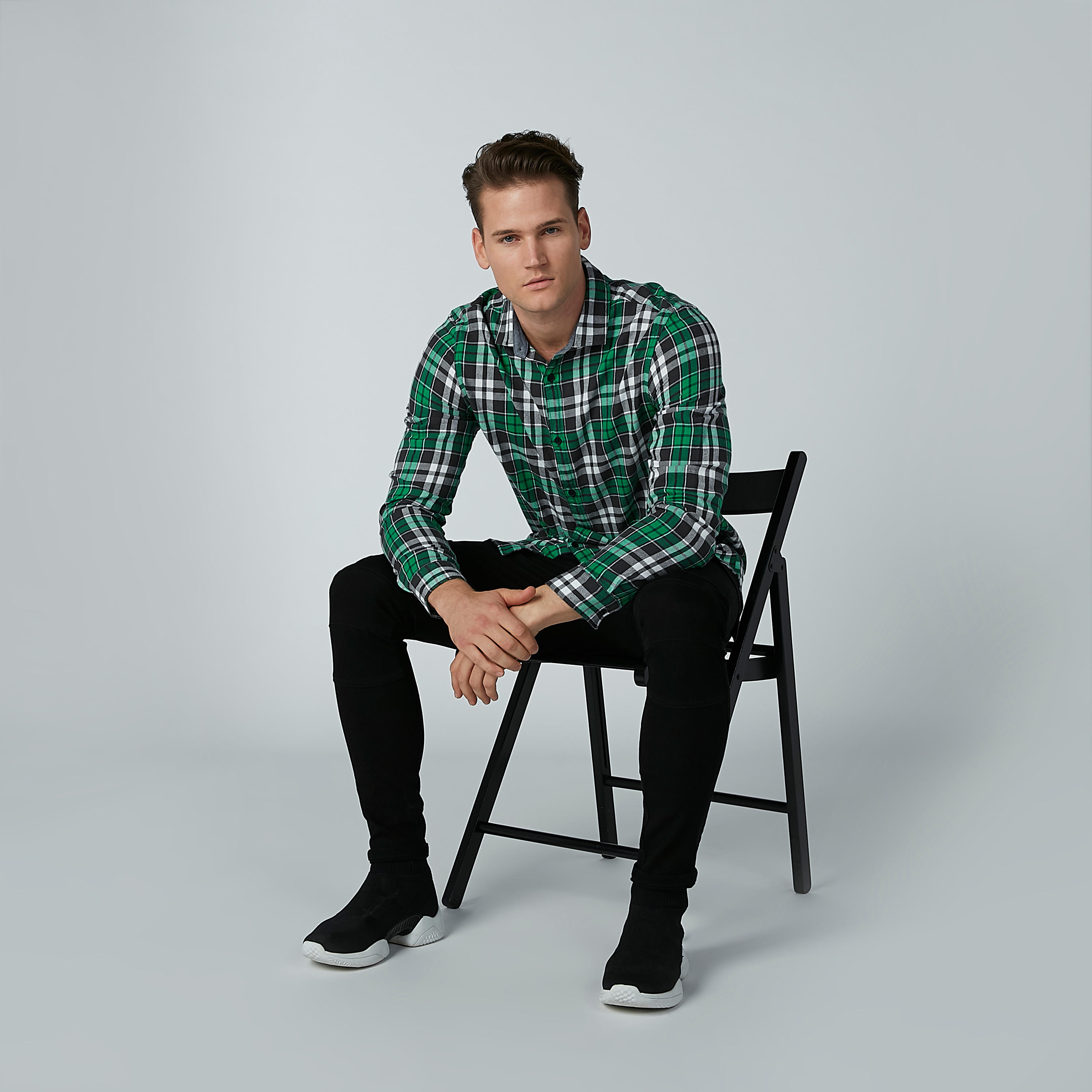 قميص كاروهات بأكمام طويلة وياقة عاديّة-men-clothing-shirts-image-1