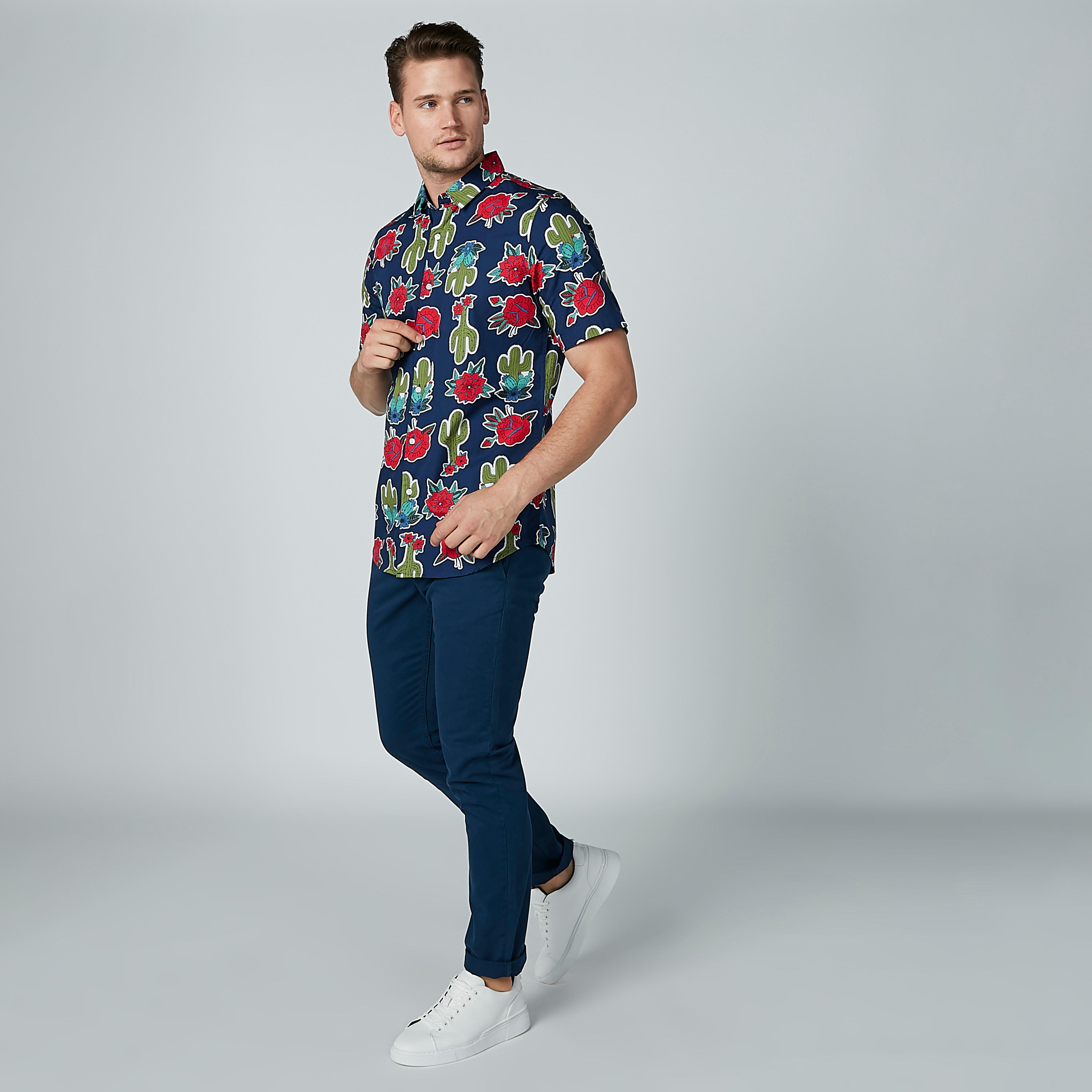 Printed Shirt with Short Sleeves and Complete Placket-men-clothing-shirts-image-2
