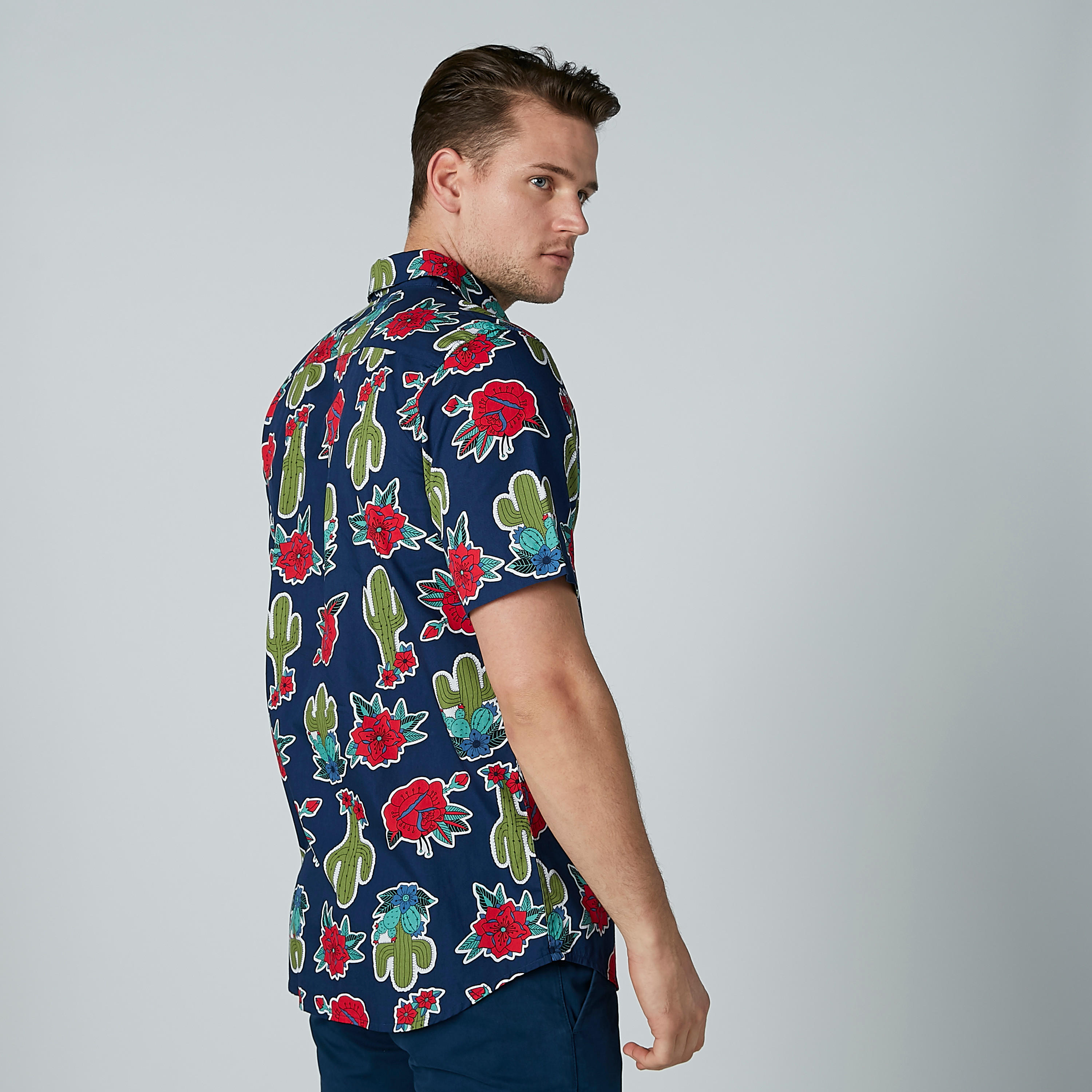 Printed Shirt with Short Sleeves and Complete Placket-men-clothing-shirts-image-3