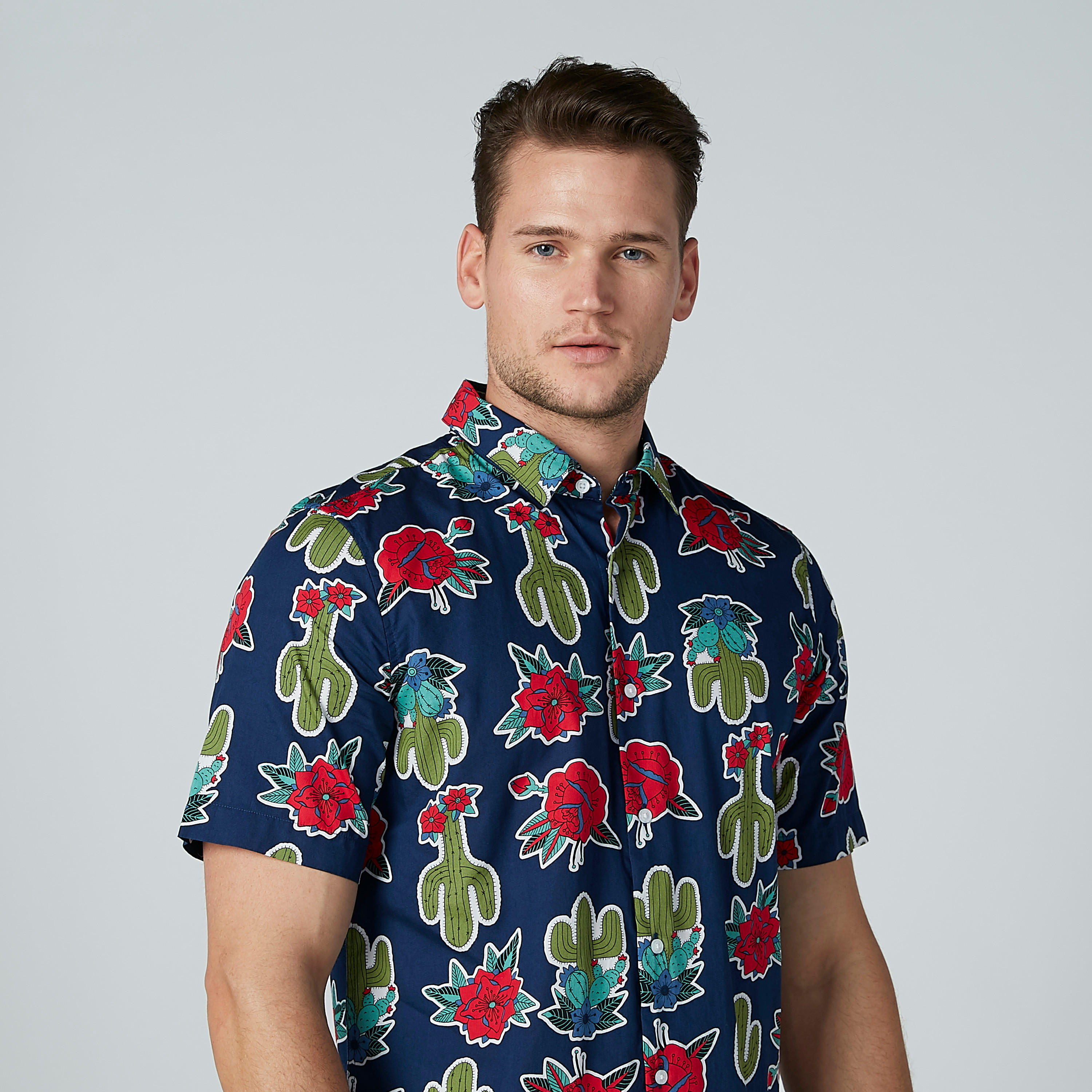 Printed Shirt with Short Sleeves and Complete Placket-men-clothing-shirts-image-4