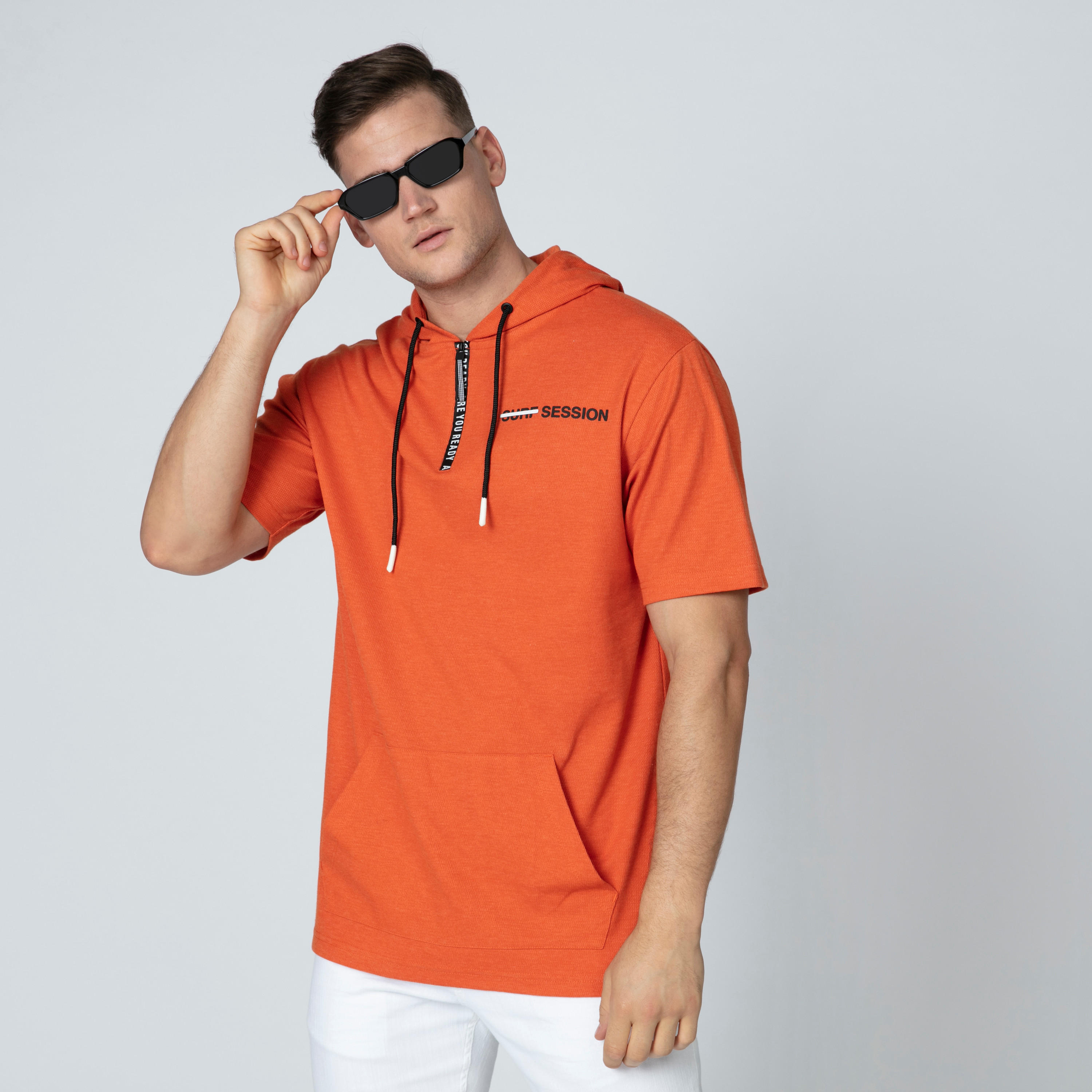 Printed T-shirt with Hood and Kangaroo Pockets-men-clothing-tshirtsandpolos-tshirts-image-1