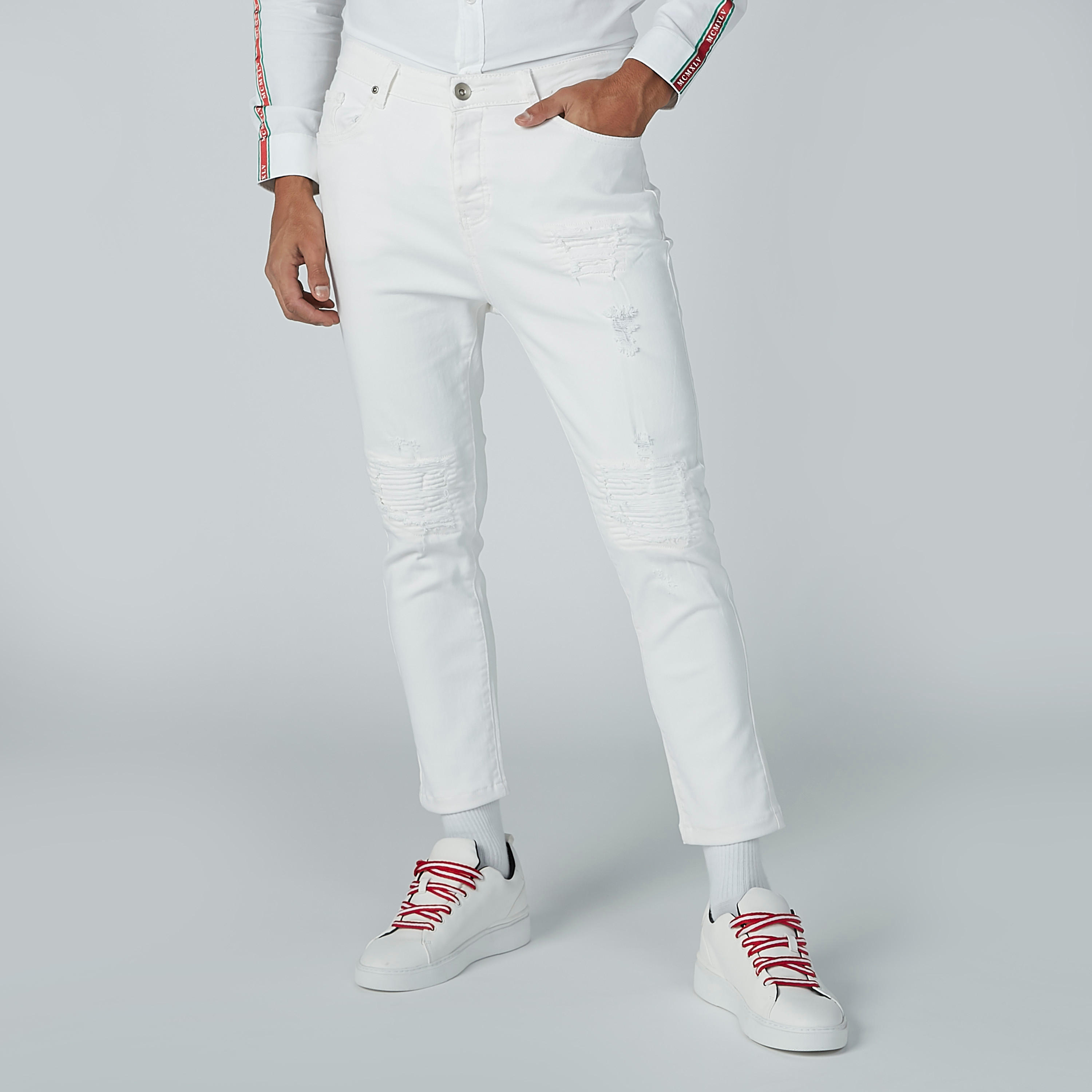 Ripped Denim Jeans with 5-Pockets and Button Closure-men-clothing-bottoms-jeans-image-1