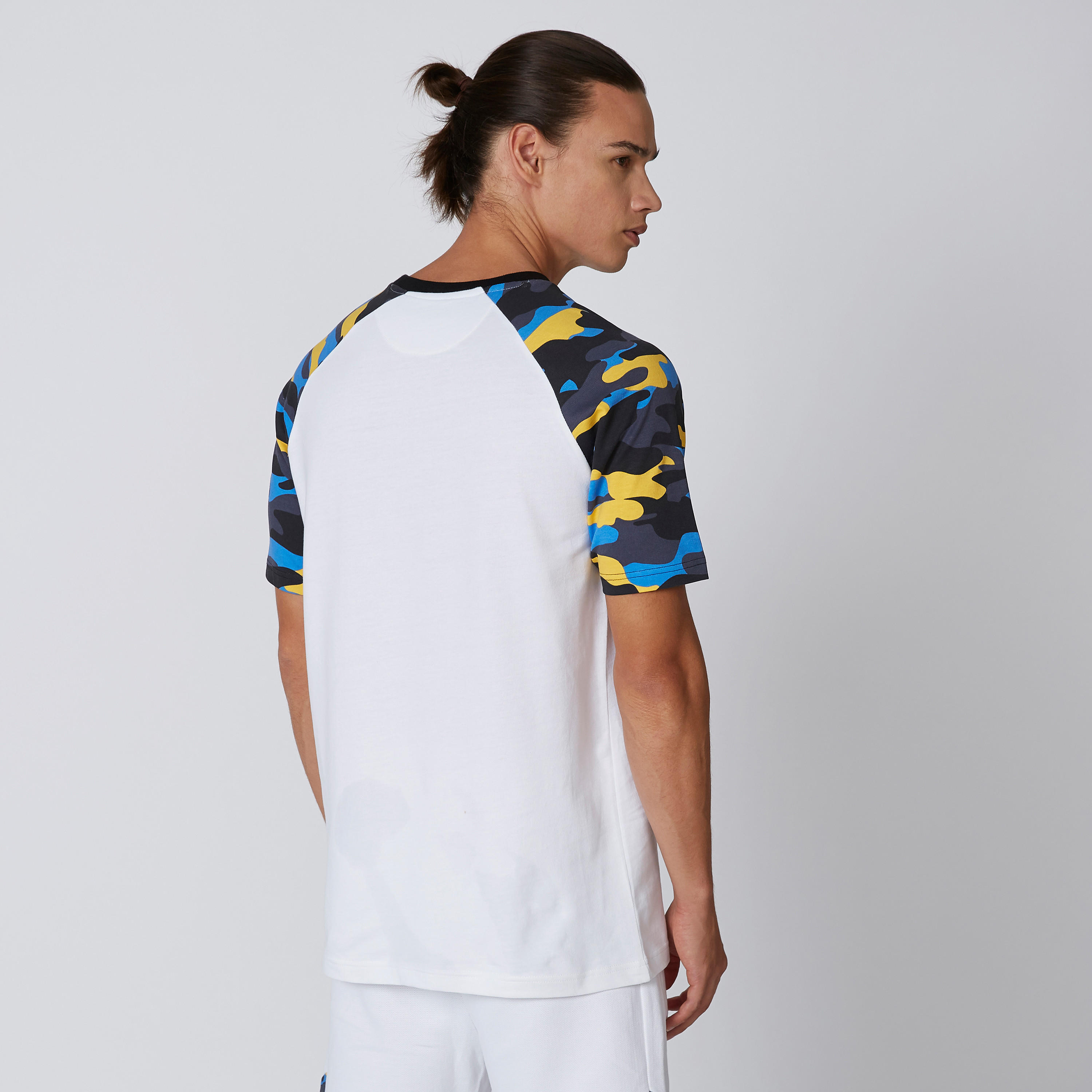 Plain T-shirt with Round Neck and Printed Raglan Sleeves-men-clothing-tshirtsandpolos-tshirts-image-2