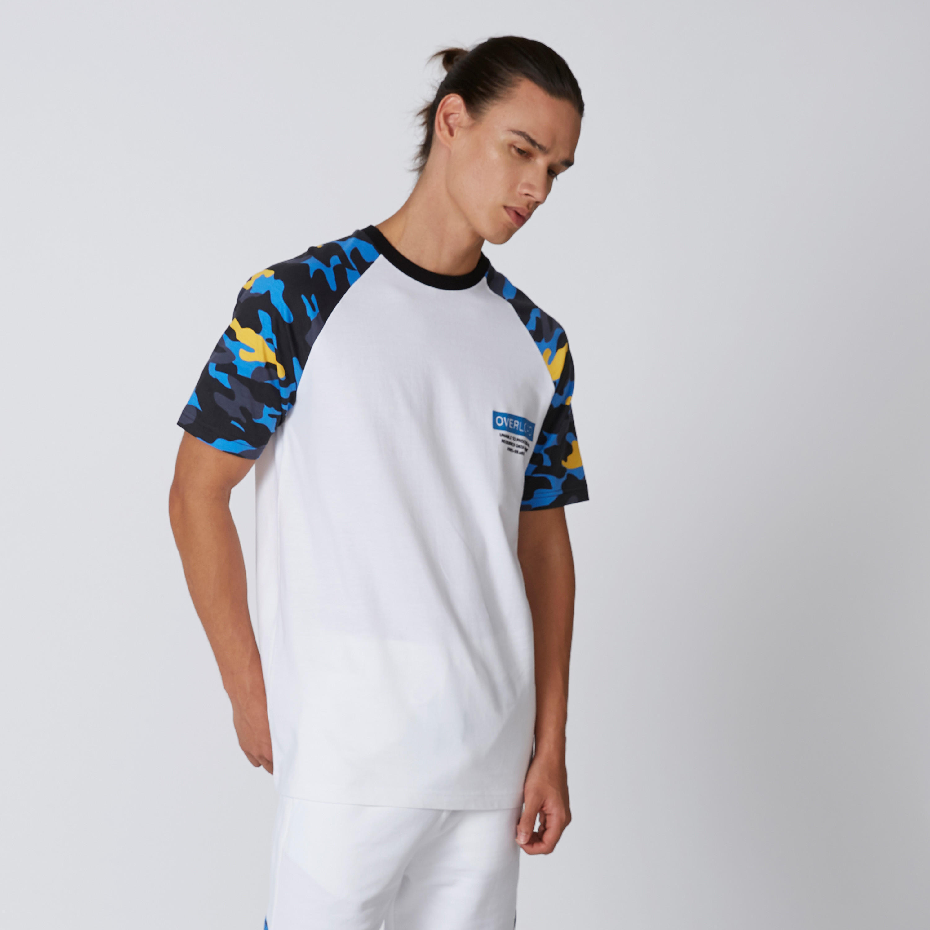 Plain T-shirt with Round Neck and Printed Raglan Sleeves-men-clothing-tshirtsandpolos-tshirts-image-3
