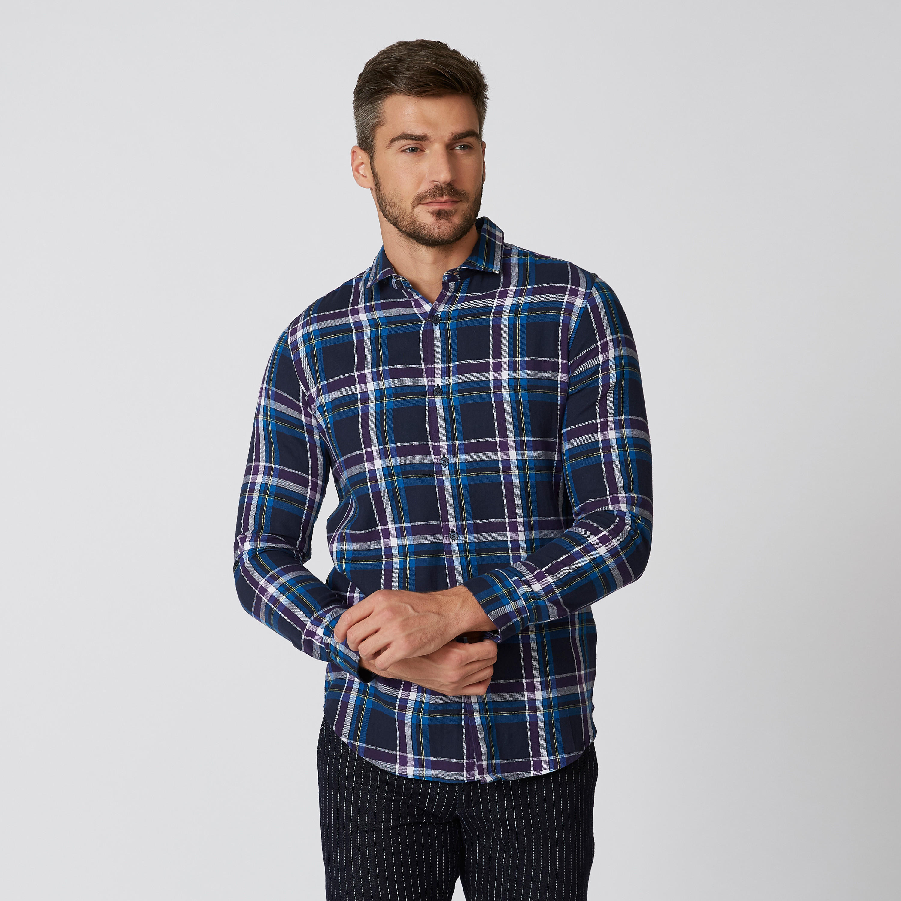 Chequered Shirt with Spread Collar and Long Sleeves-men-clothing-shirts-image-1