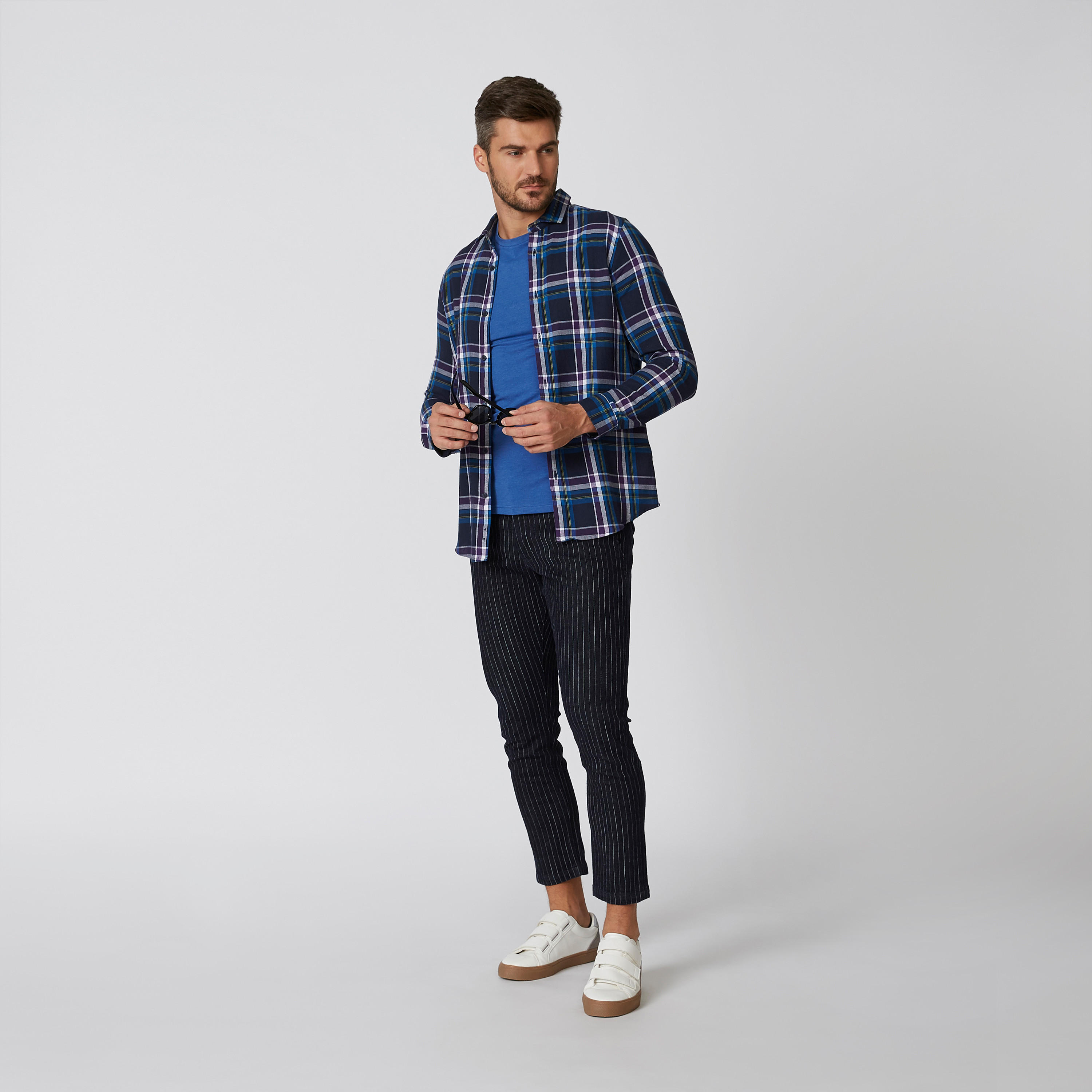Chequered Shirt with Spread Collar and Long Sleeves-men-clothing-shirts-image-2