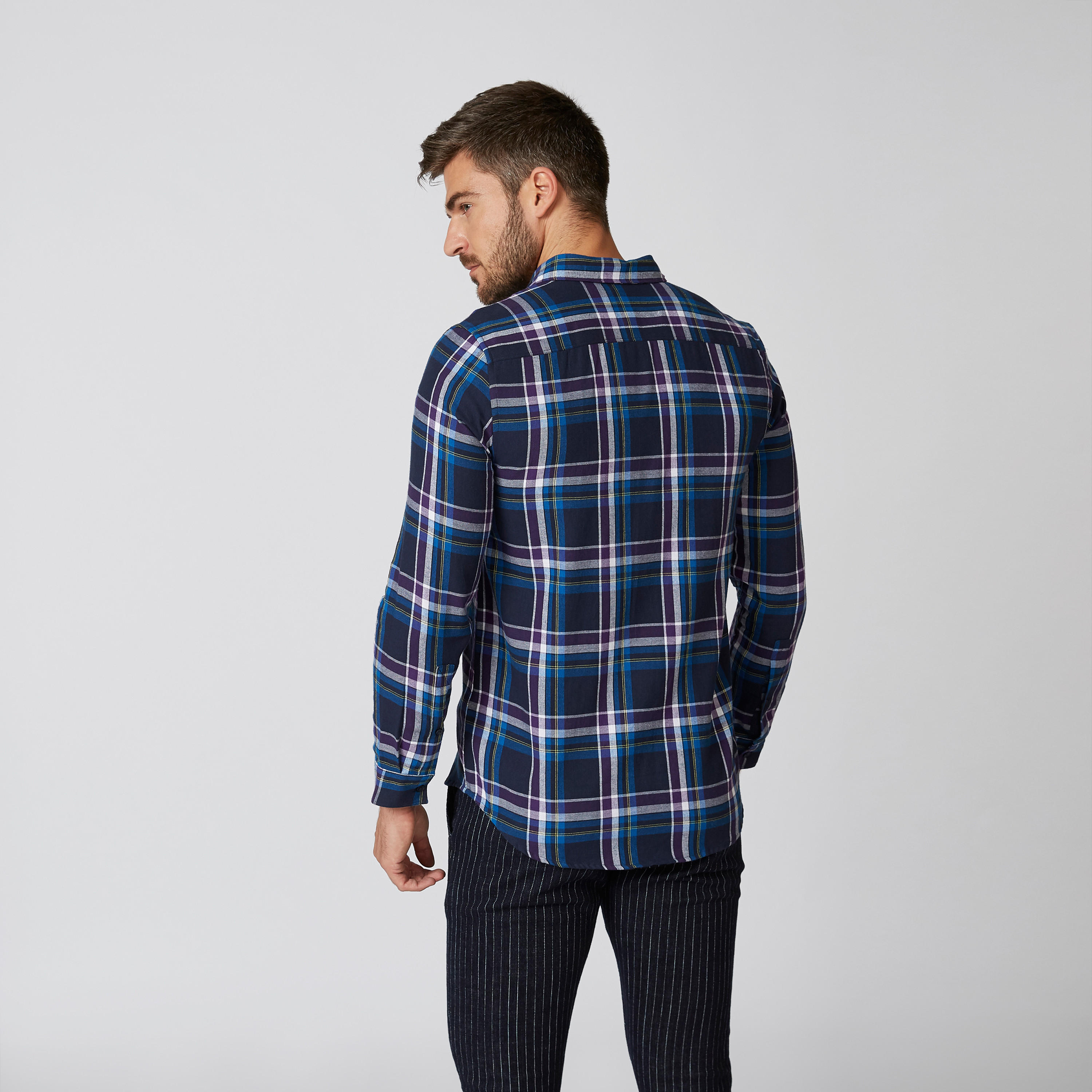 Chequered Shirt with Spread Collar and Long Sleeves-men-clothing-shirts-image-3