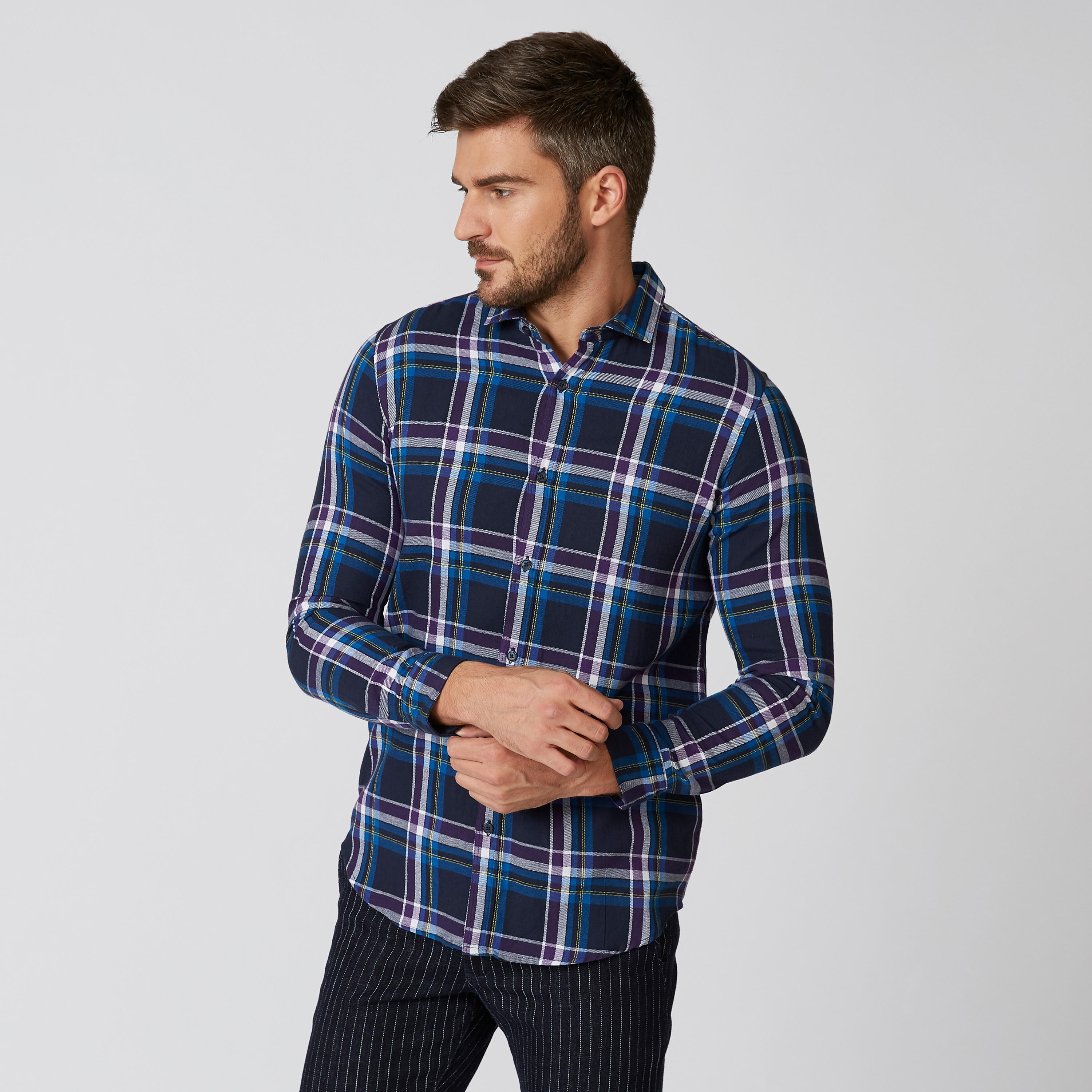 Chequered Shirt with Spread Collar and Long Sleeves-men-clothing-shirts-image-4