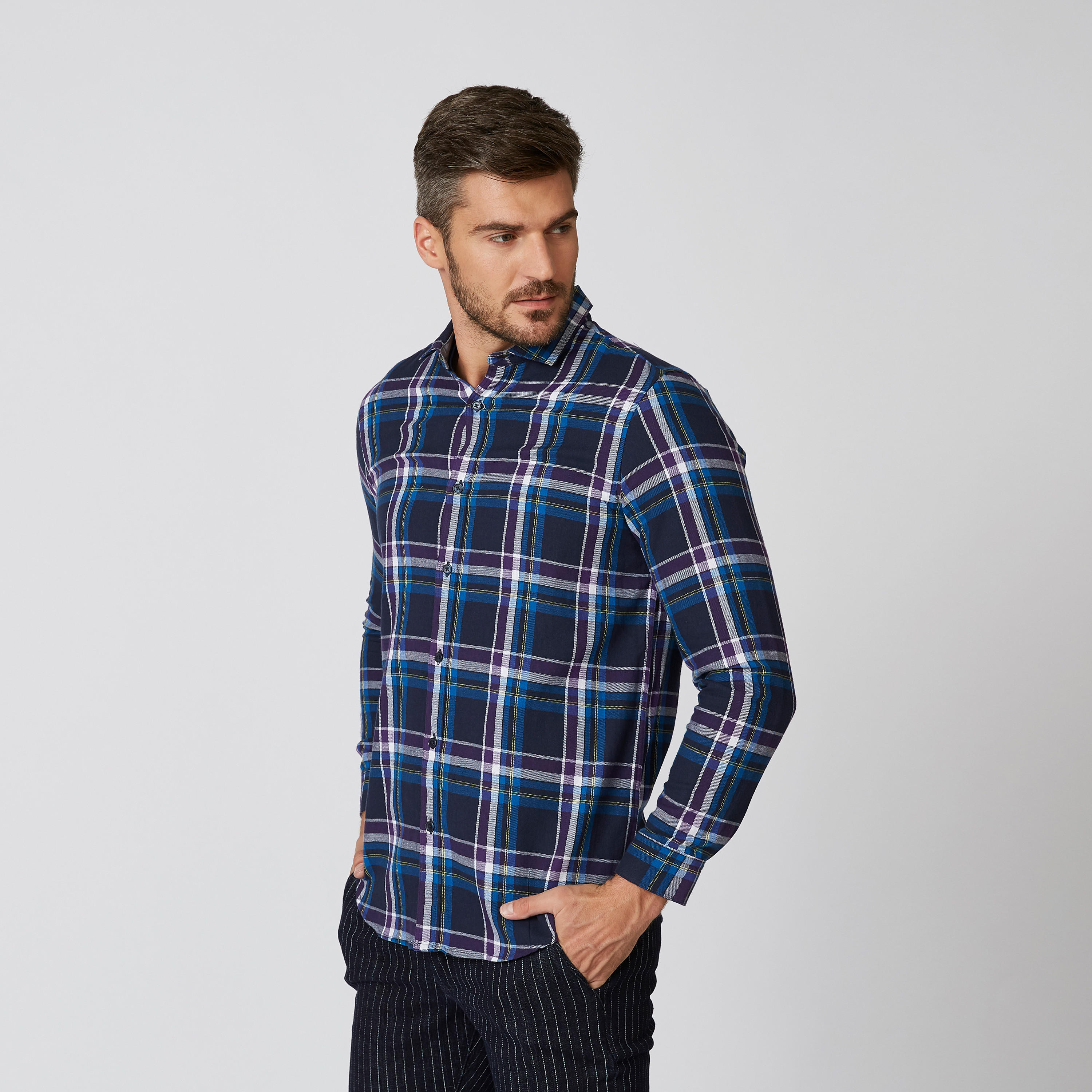Chequered Shirt with Spread Collar and Long Sleeves-men-clothing-shirts-image-5