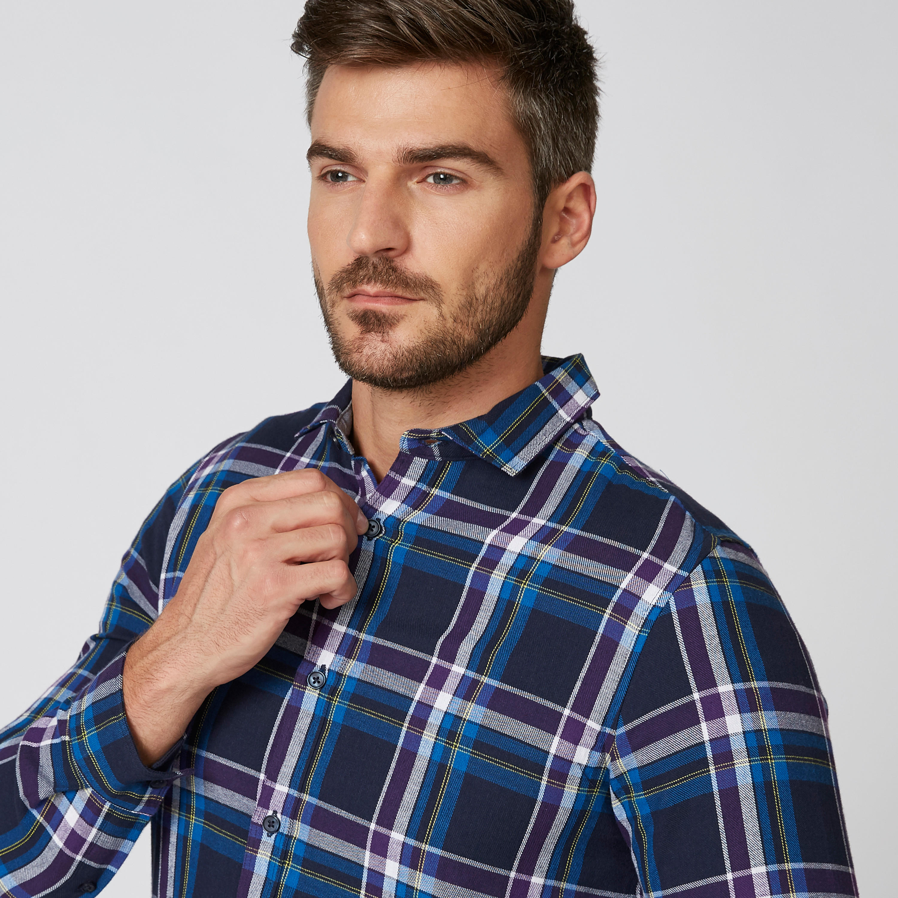 Chequered Shirt with Spread Collar and Long Sleeves-men-clothing-shirts-image-6