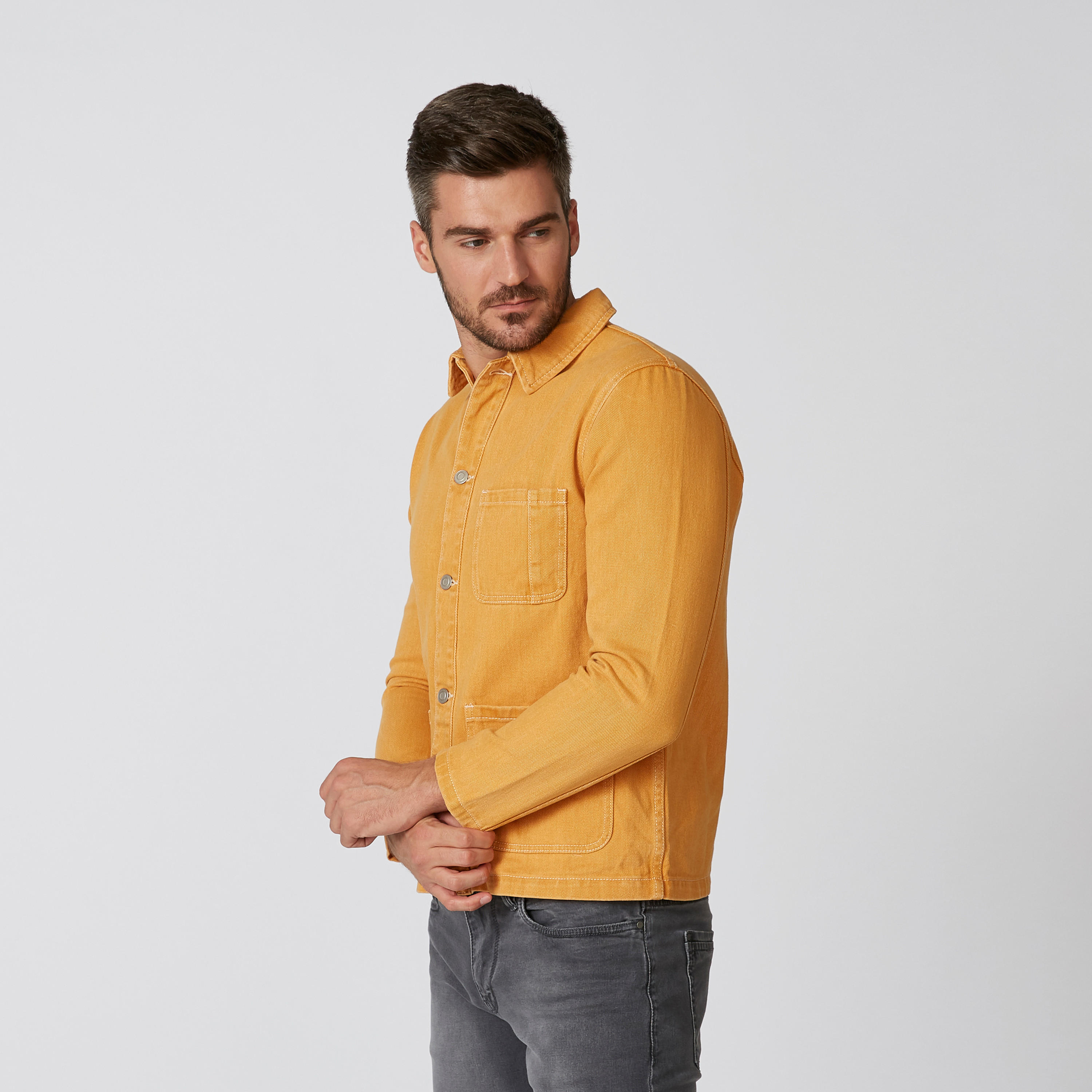 Plain Denim Jacket with Long Sleeves and Pocket Detail-men-clothing-jacketsandblazers-jackets-image-1
