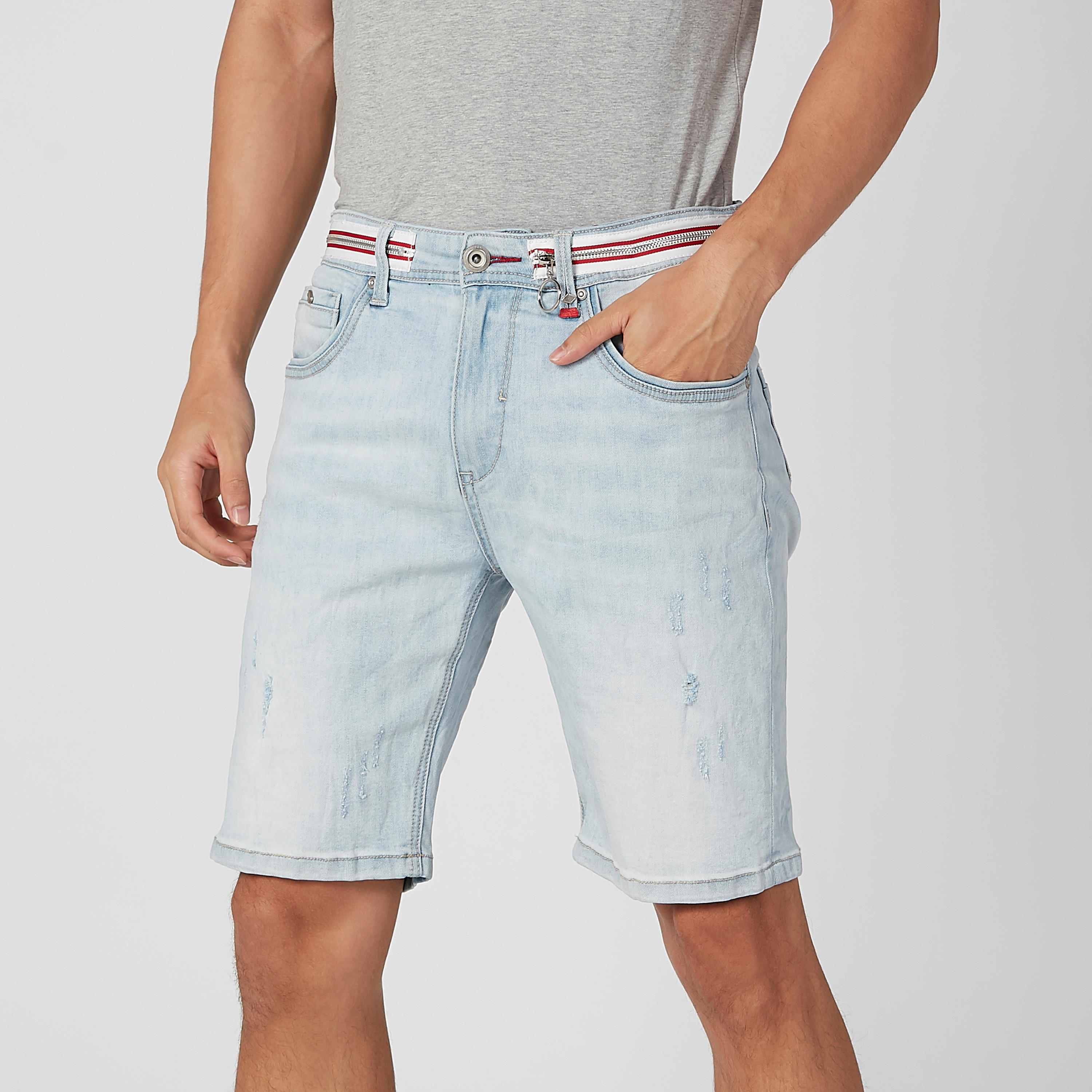 شورت ممزّق بخصر متوسط الارتفاع وجيوب وحلقات للحزام-men-clothing-bottoms-shorts-image-3