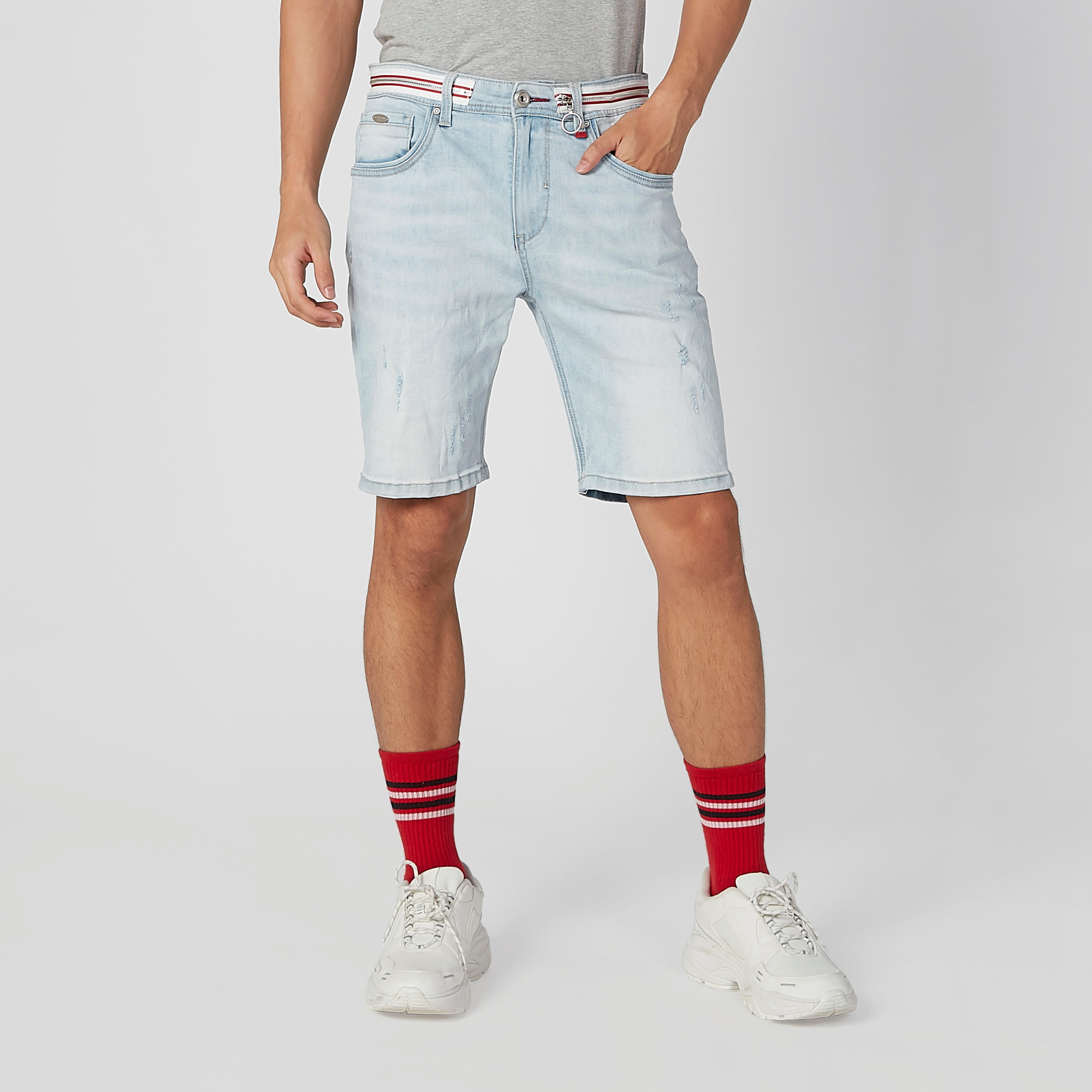 شورت ممزّق بخصر متوسط الارتفاع وجيوب وحلقات للحزام-men-clothing-bottoms-shorts-image-1