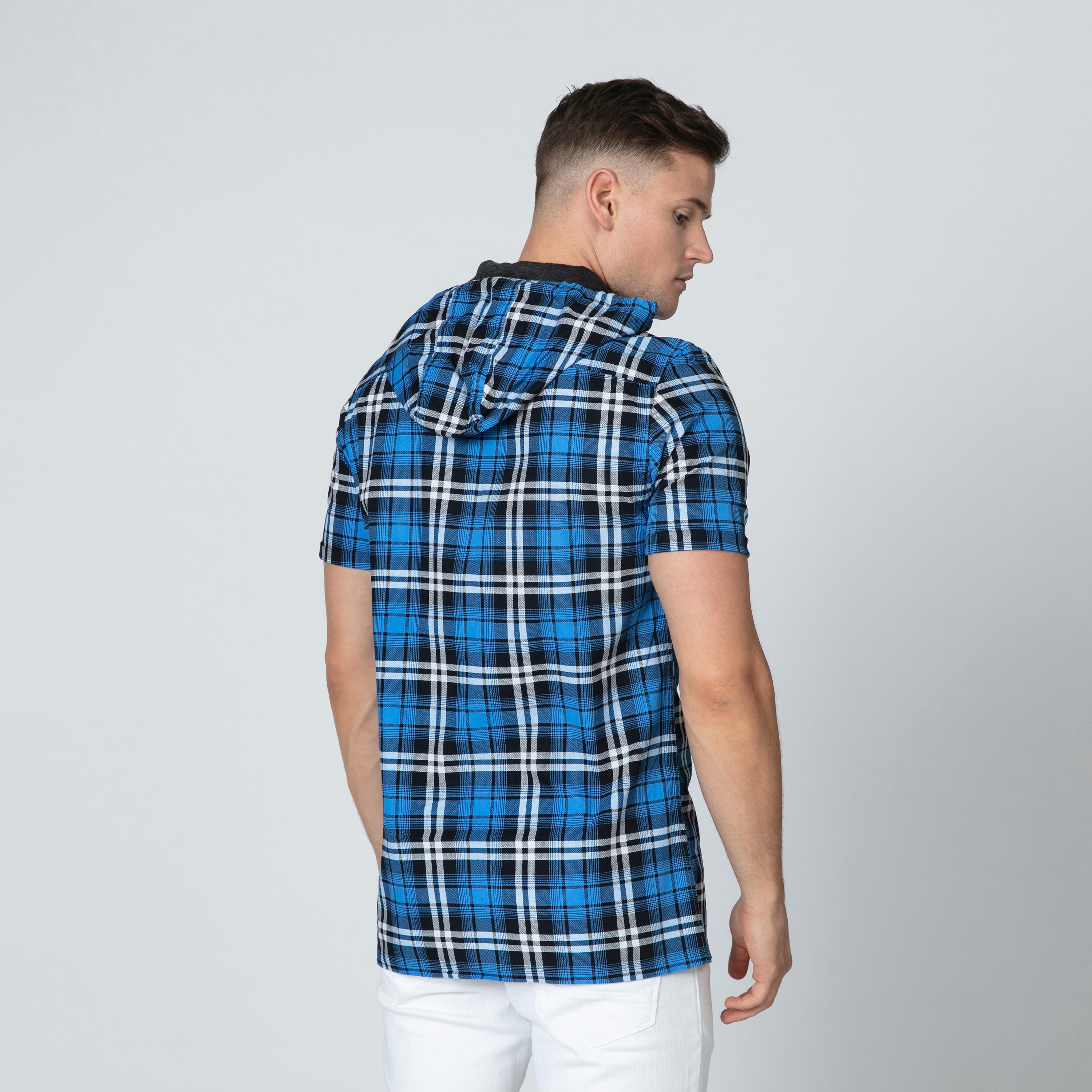 قميص كاروهات بقبّعة وأكمام قصيرة-men-clothing-shirts-image-2