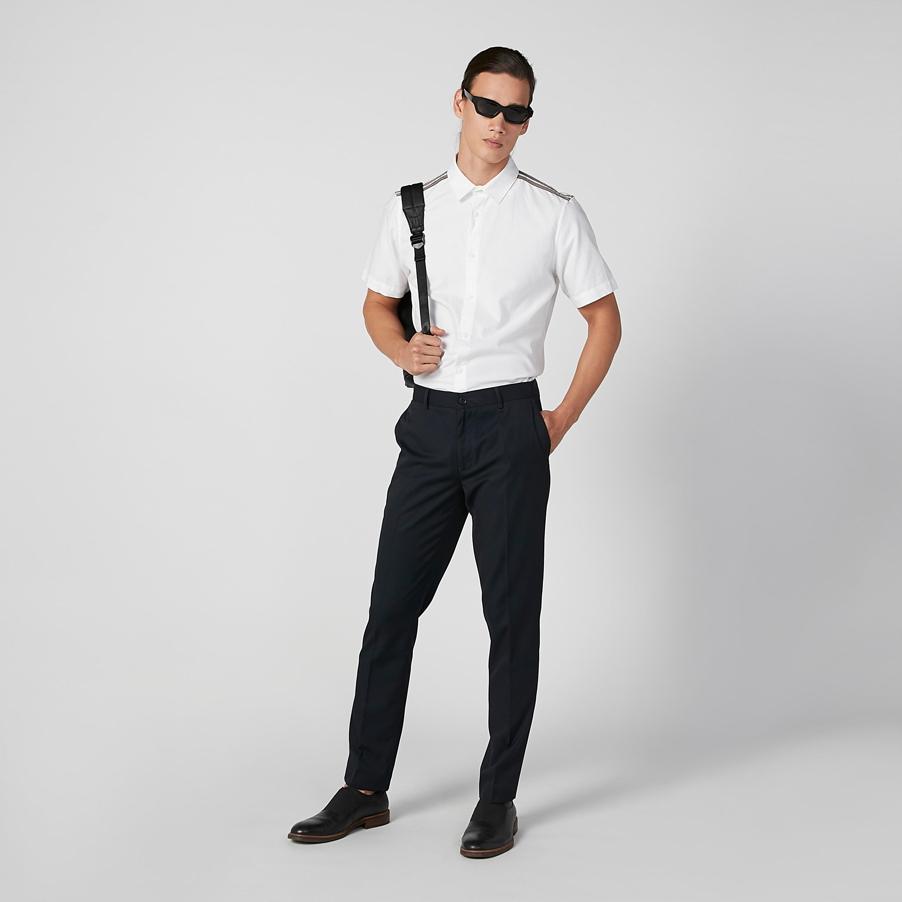 Plain Shirt with Short Sleeves and Spread Collar-men-clothing-shirts-image-6