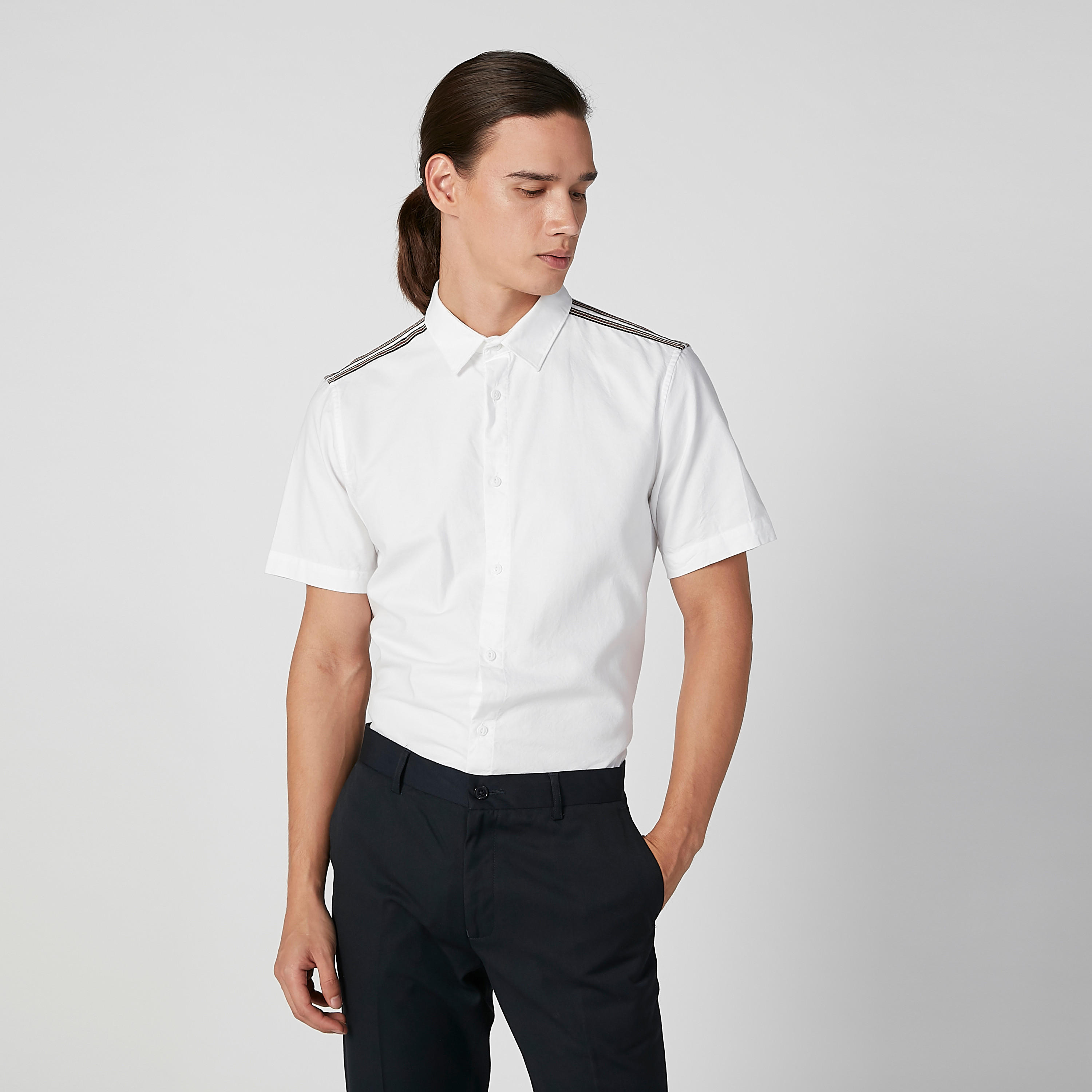 Plain Shirt with Short Sleeves and Spread Collar-men-clothing-shirts-image-7