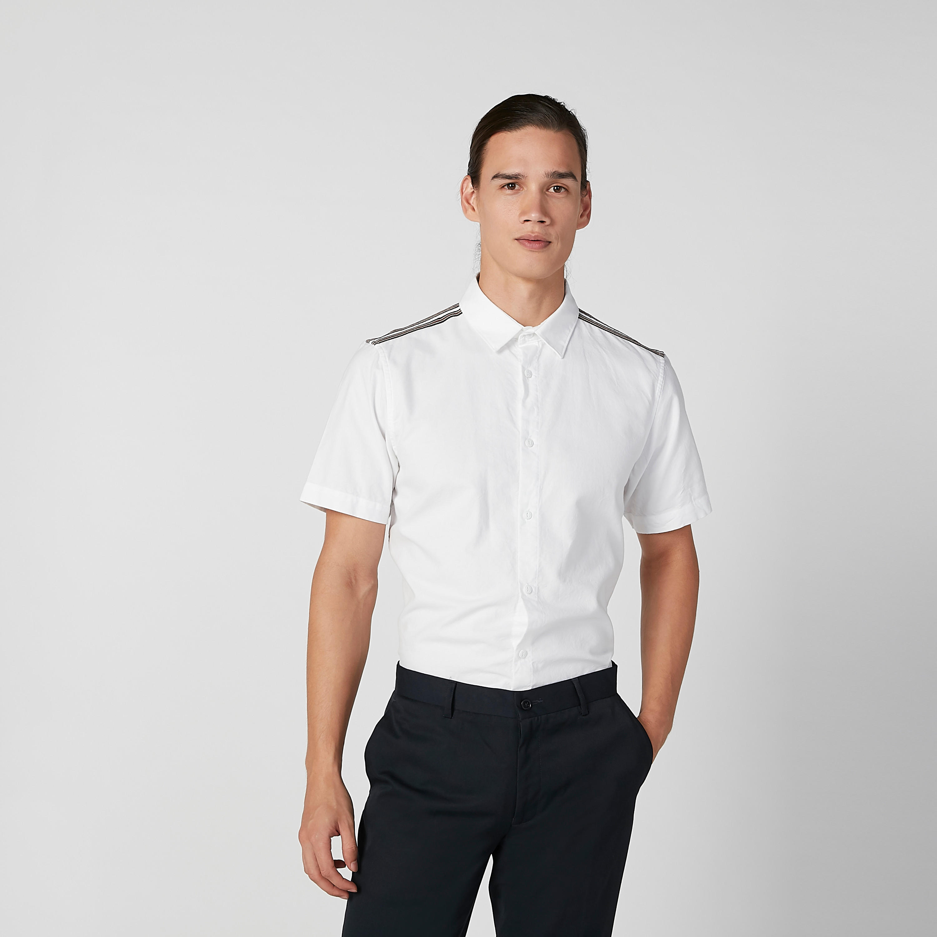 Plain Shirt with Short Sleeves and Spread Collar-men-clothing-shirts-image-10