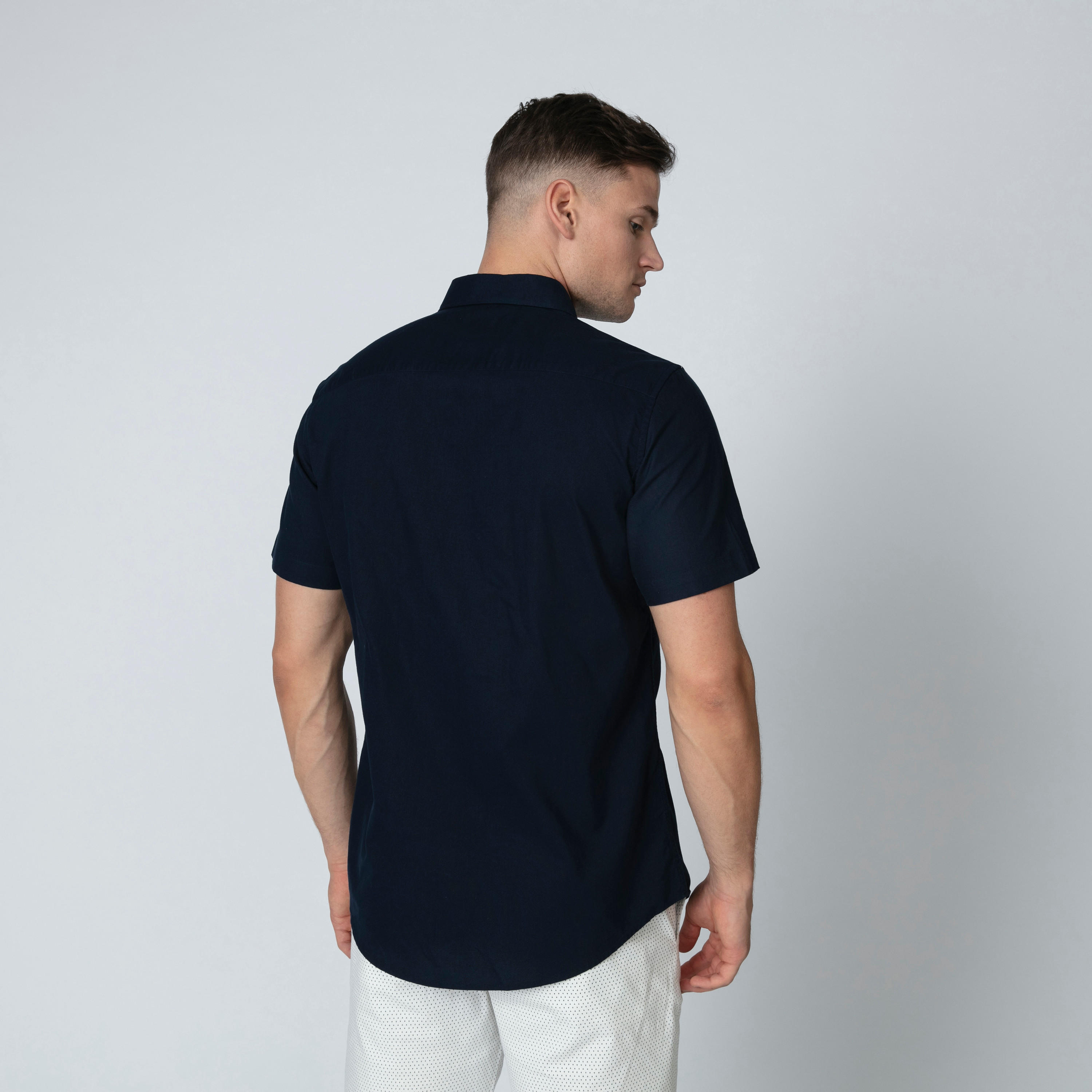 Plain Shirt with Short Sleeves and Spread Collar-men-clothing-shirts-image-2
