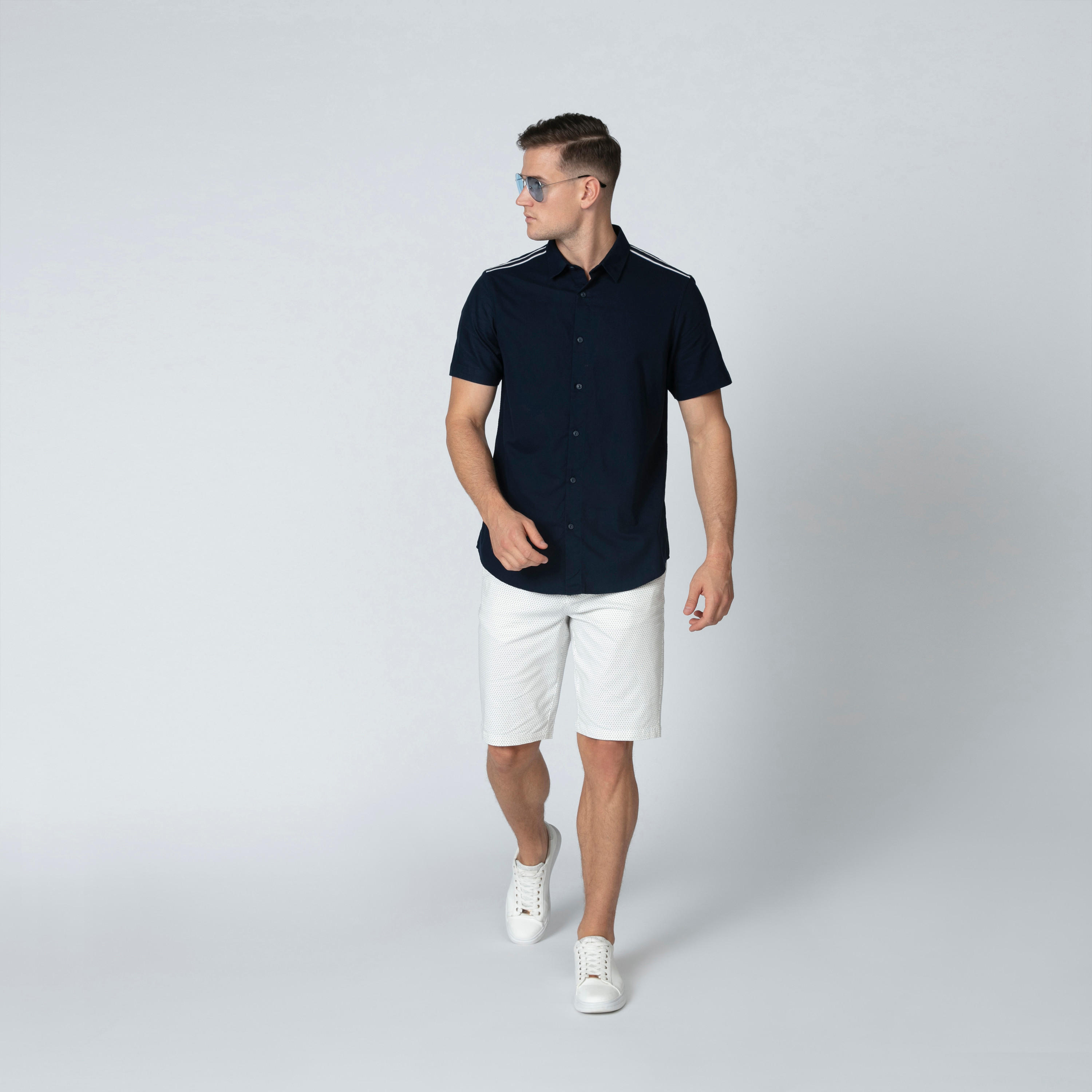 Plain Shirt with Short Sleeves and Spread Collar-men-clothing-shirts-image-3