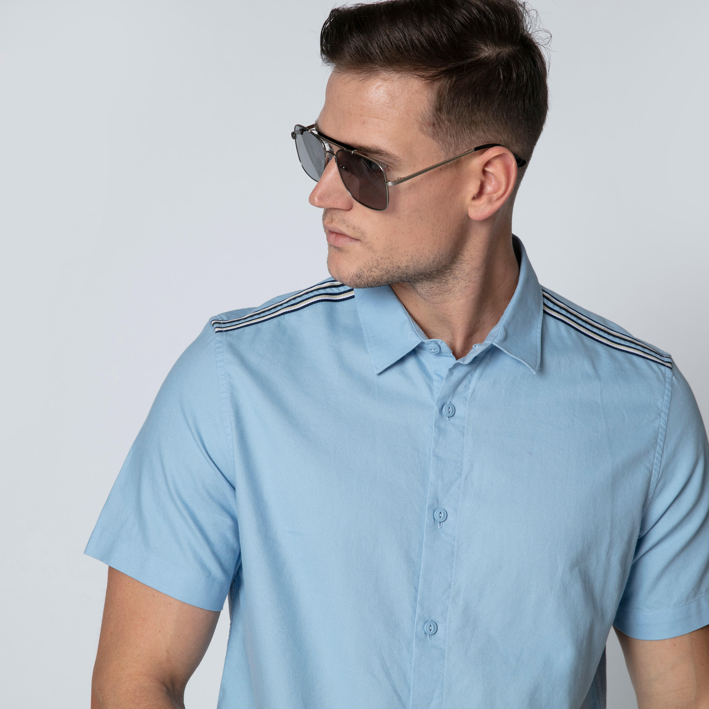 Plain Shirt with Short Sleeves and Spread Collar-men-clothing-shirts-image-11