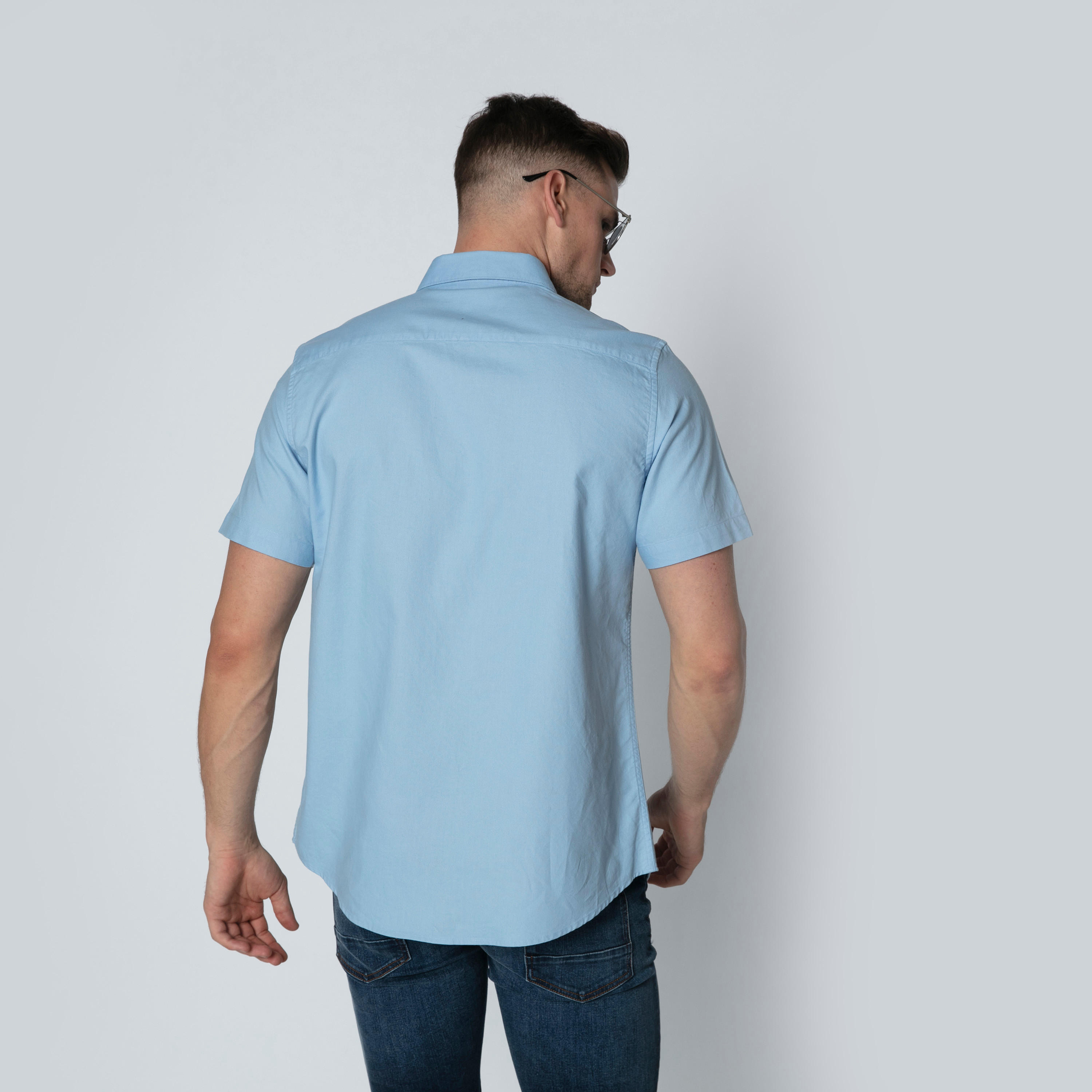 Plain Shirt with Short Sleeves and Spread Collar-men-clothing-shirts-image-12