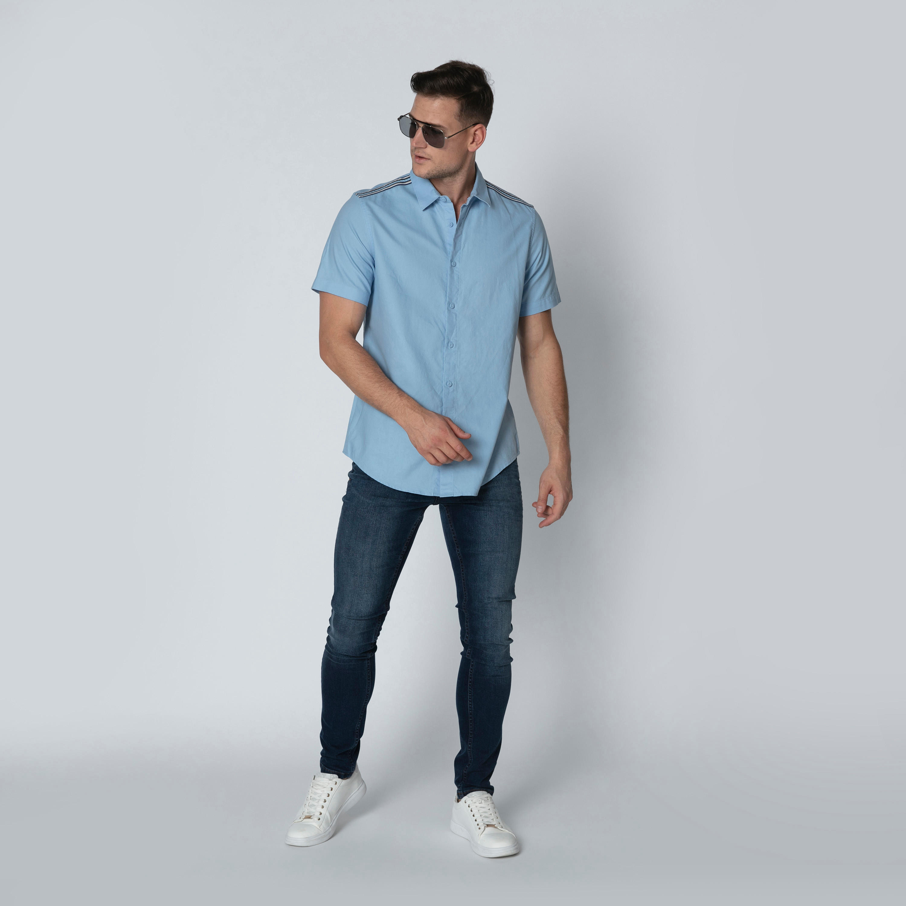 Plain Shirt with Short Sleeves and Spread Collar-men-clothing-shirts-image-14