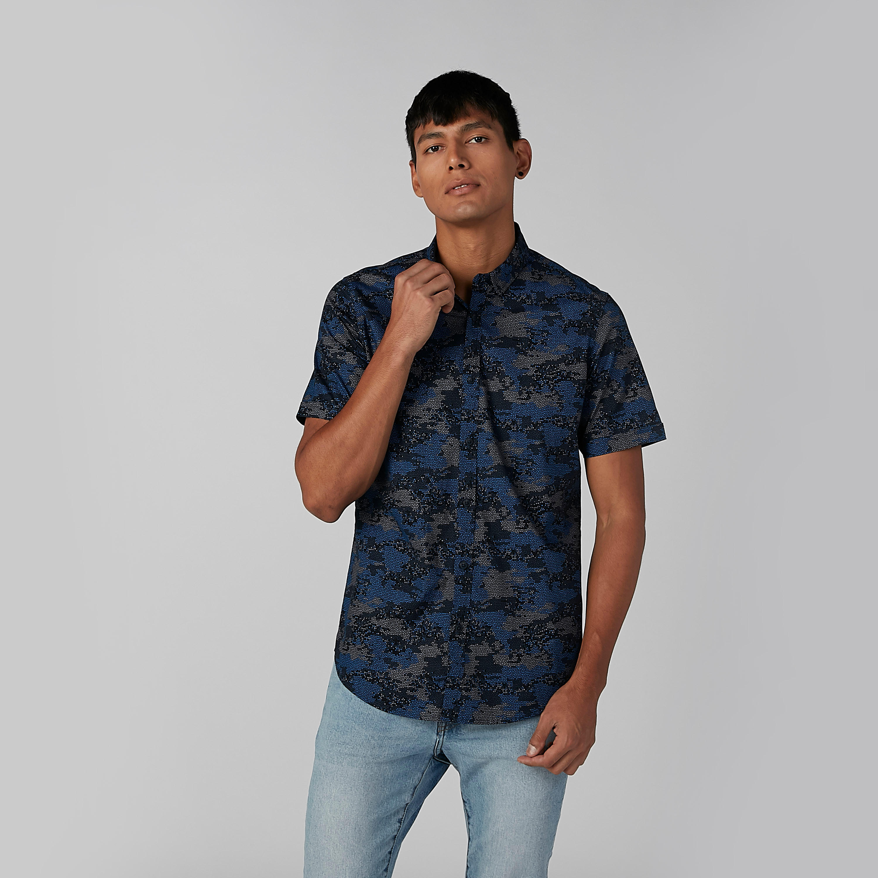 Printed Shirt with Short Sleeves and Complete Placket-men-clothing-shirts-image-1