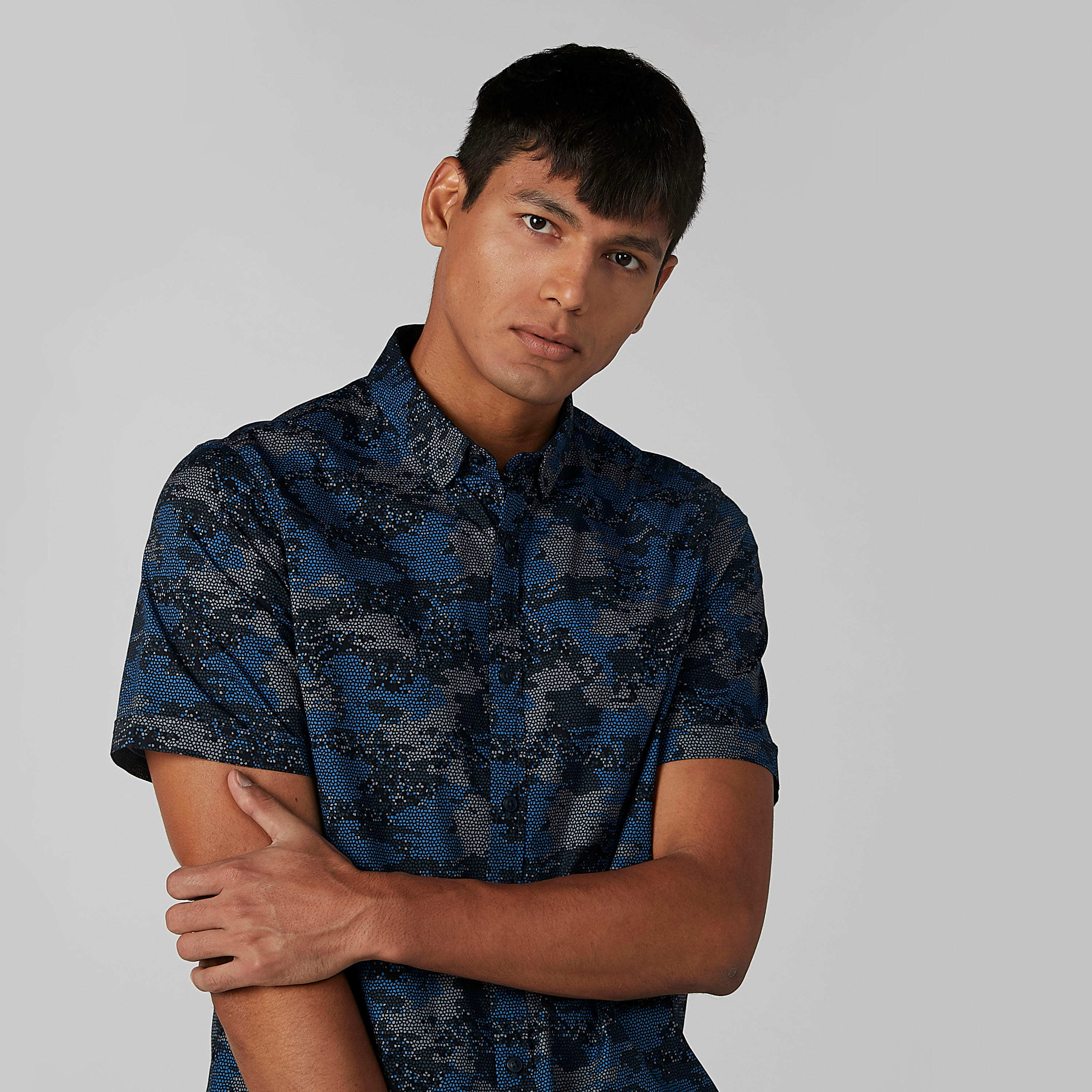 Printed Shirt with Short Sleeves and Complete Placket-men-clothing-shirts-image-3