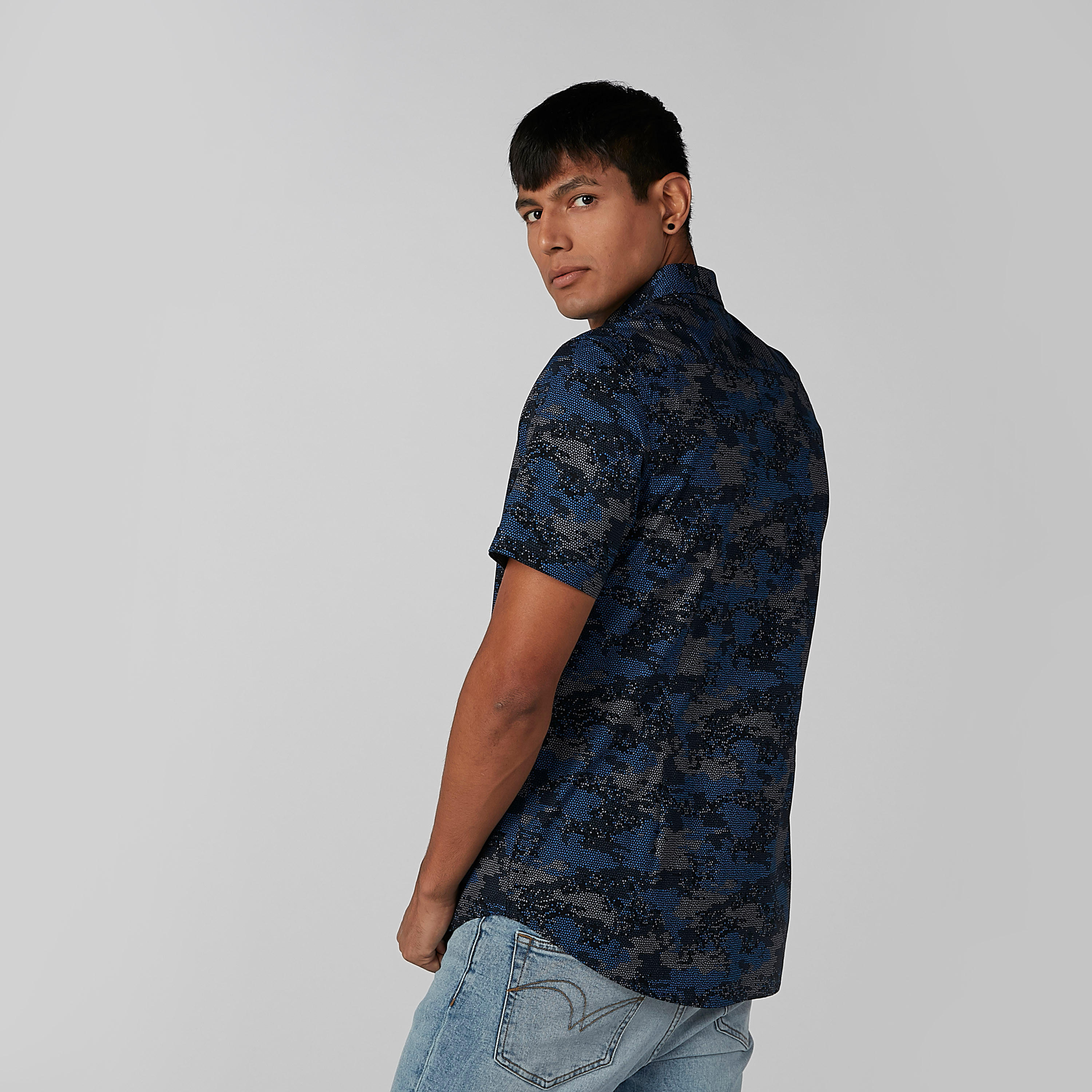 Printed Shirt with Short Sleeves and Complete Placket-men-clothing-shirts-image-4