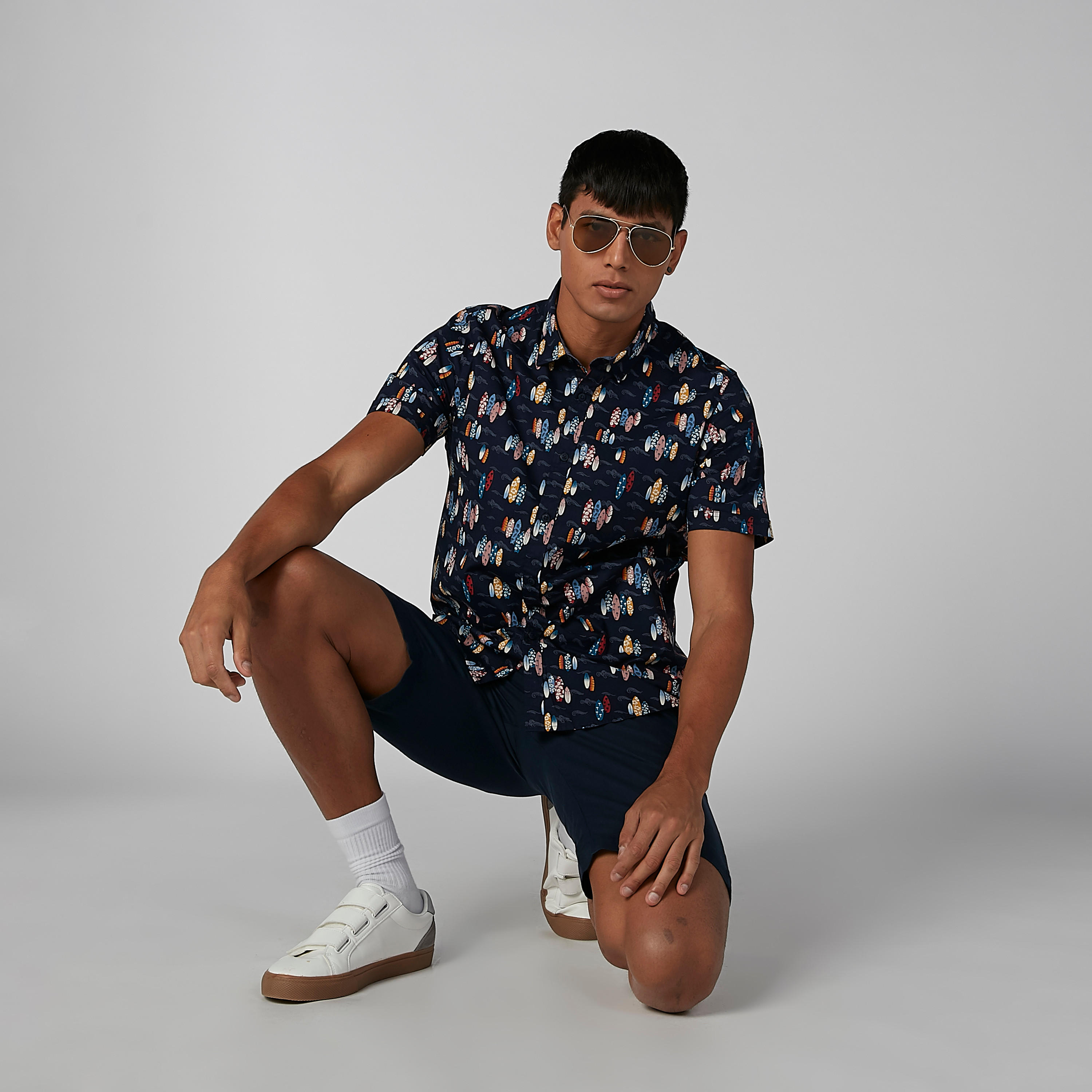 Printed Shirt with Short Sleeves and Spread Collar-men-clothing-shirts-image-1