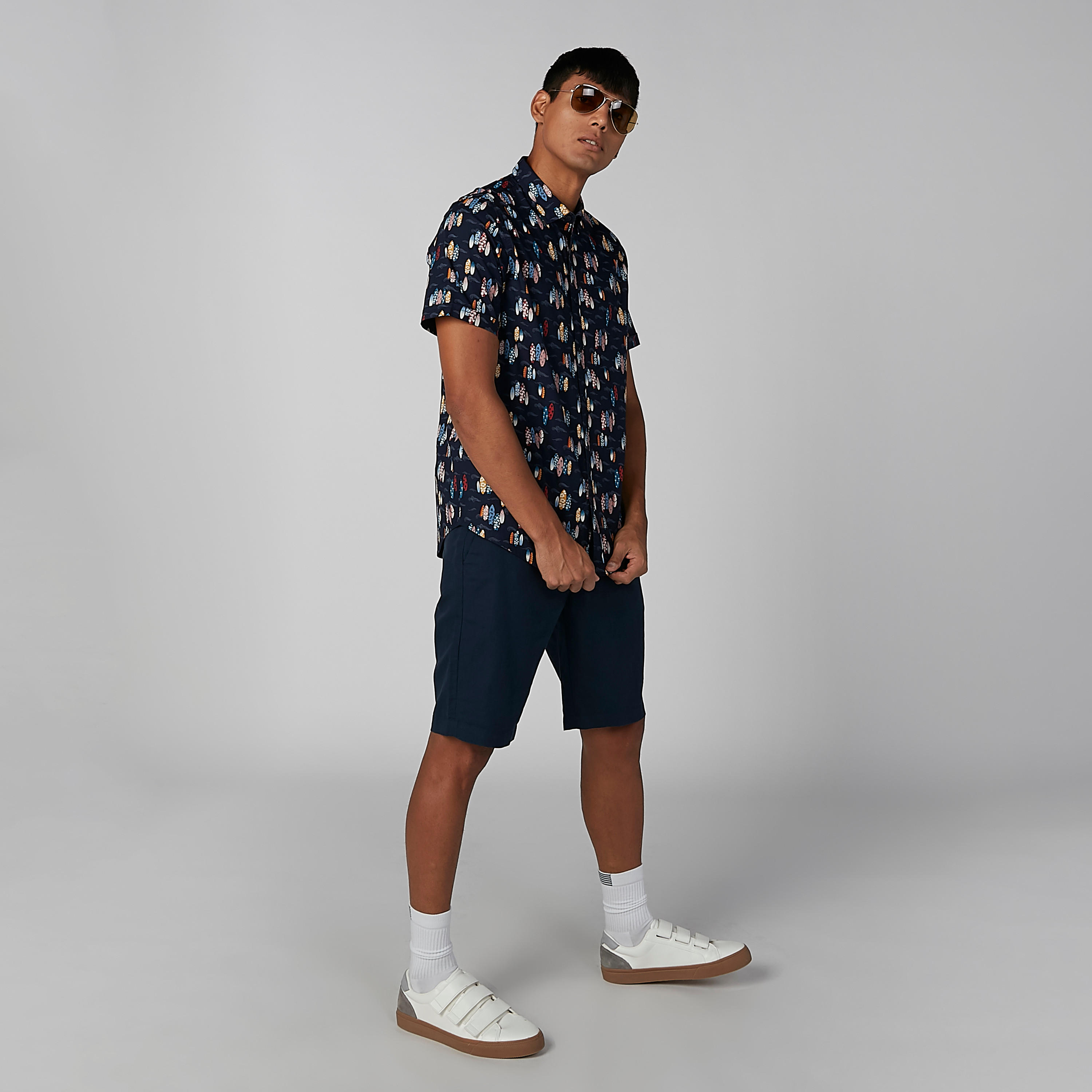 Printed Shirt with Short Sleeves and Spread Collar-men-clothing-shirts-image-2