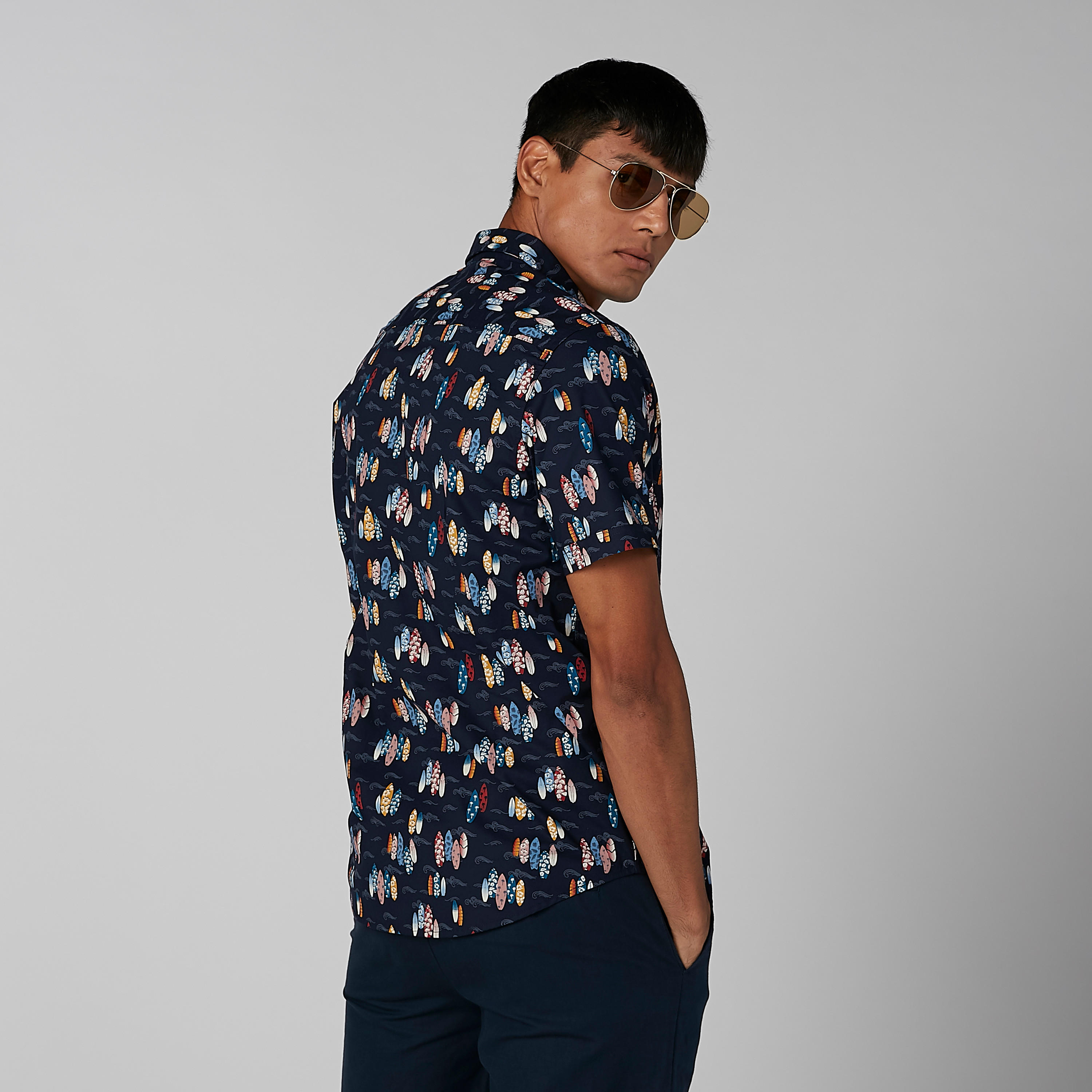 Printed Shirt with Short Sleeves and Spread Collar-men-clothing-shirts-image-4